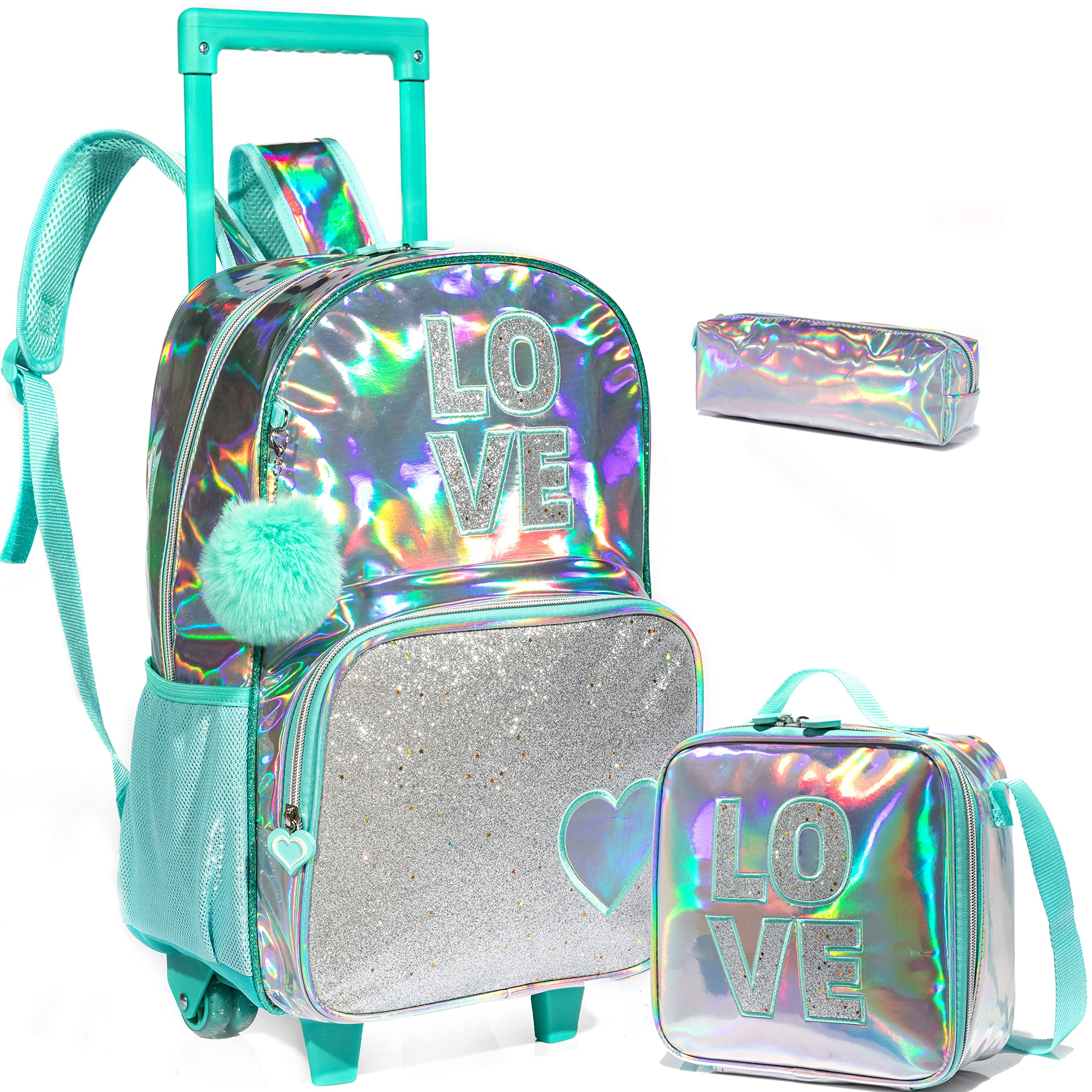Rolling Backpack for Girls - Kids Wheeled Backpack with Lunch Bag for Elementary & Kindergarten | School, Travel & Daily Use Carry-On Luggage