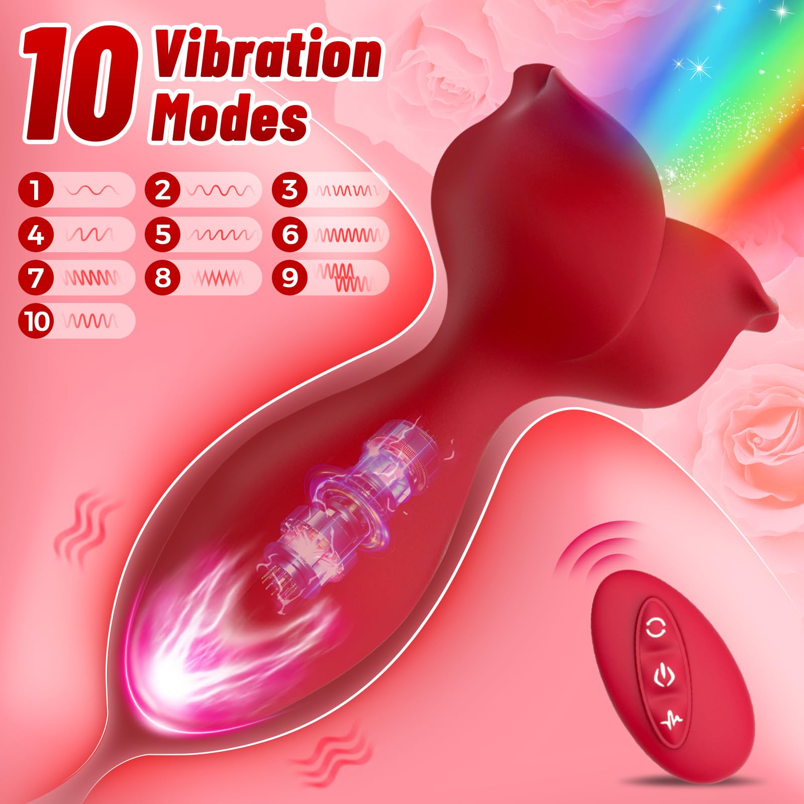 Rose Anal Plug with 10 Vibrating Modes & 360° Rotation - Adult Sex Toy for Couples, Women's Anal Vibrator with Colorful LED Lights - Perfect for Solo Play & Couples Intimacy
