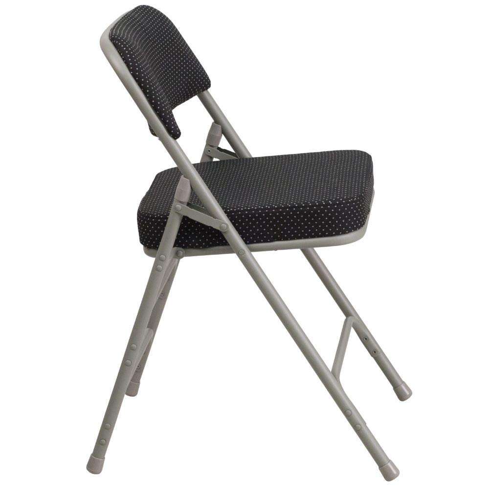 Premium Black Pin-Dot Fabric Metal Folding Chairs (Pack of 4) - Hercules Series with Curved Triple Braced & Double Hinged Design for Events, Parties, and Home Use