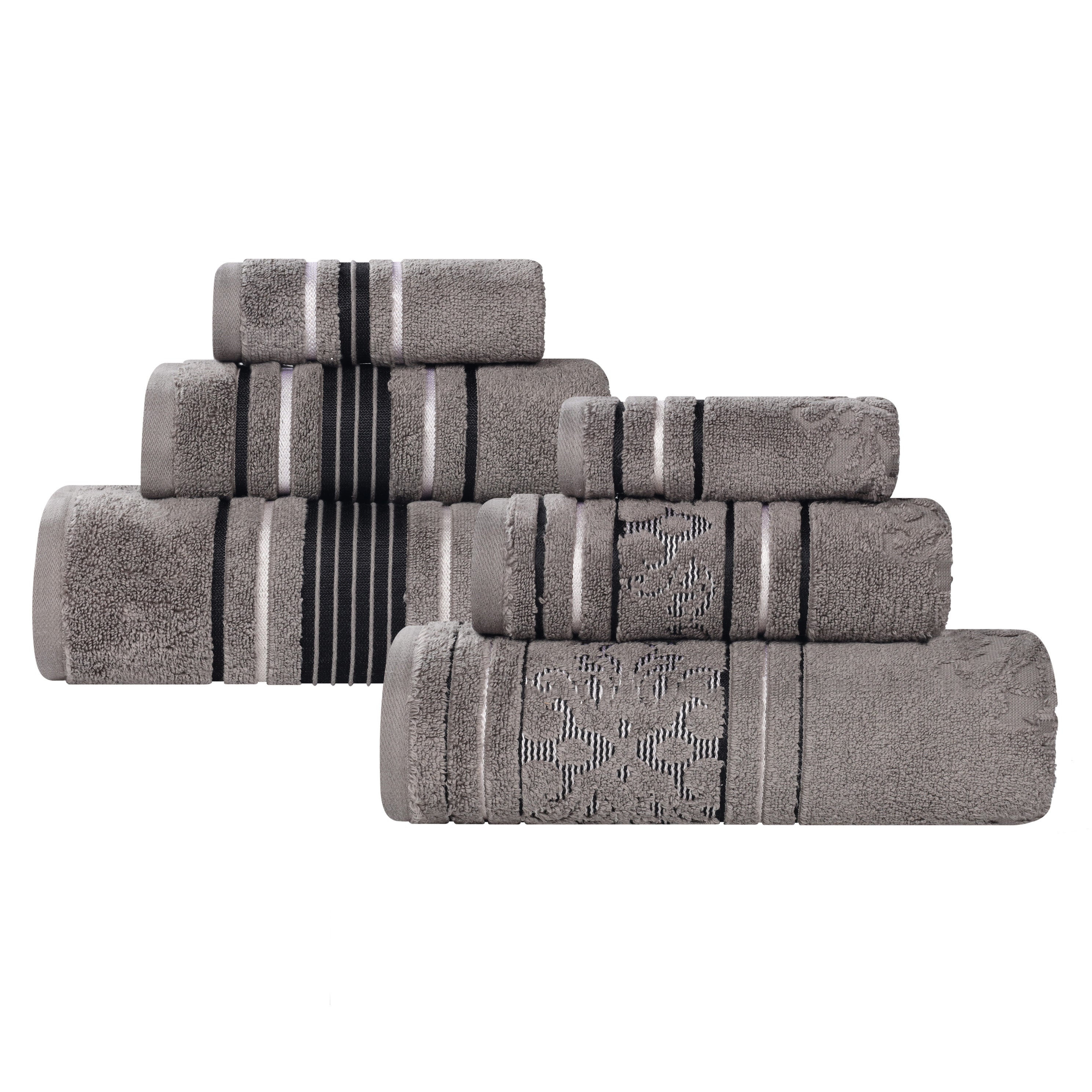Premium 6-Piece Sadie Zero Twist Cotton Towel Set - Solid & Jacquard Floral Design | Ultra Soft & Absorbent Bath Towels for Spa, Hotel & Luxury Home Use