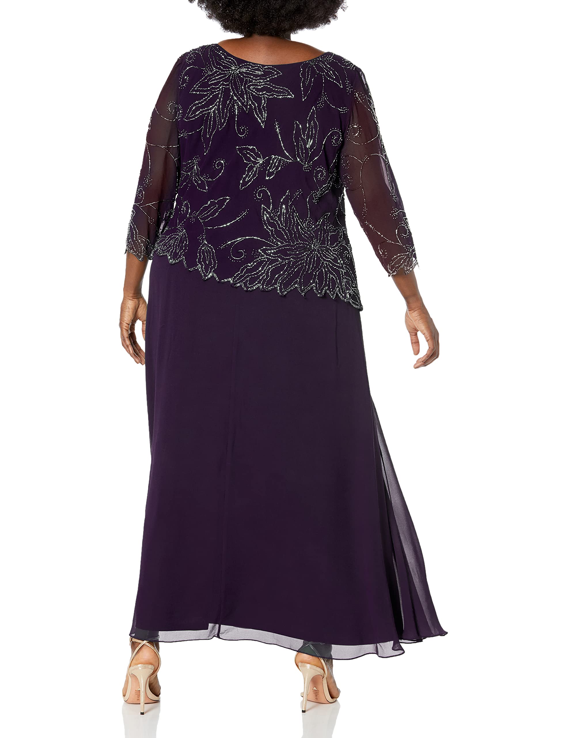 J Kara Women's Plus Size 3/4 Sleeve Scallop Edge Mock Flare Dress - Elegant Casual & Party Wear for Curvy Women