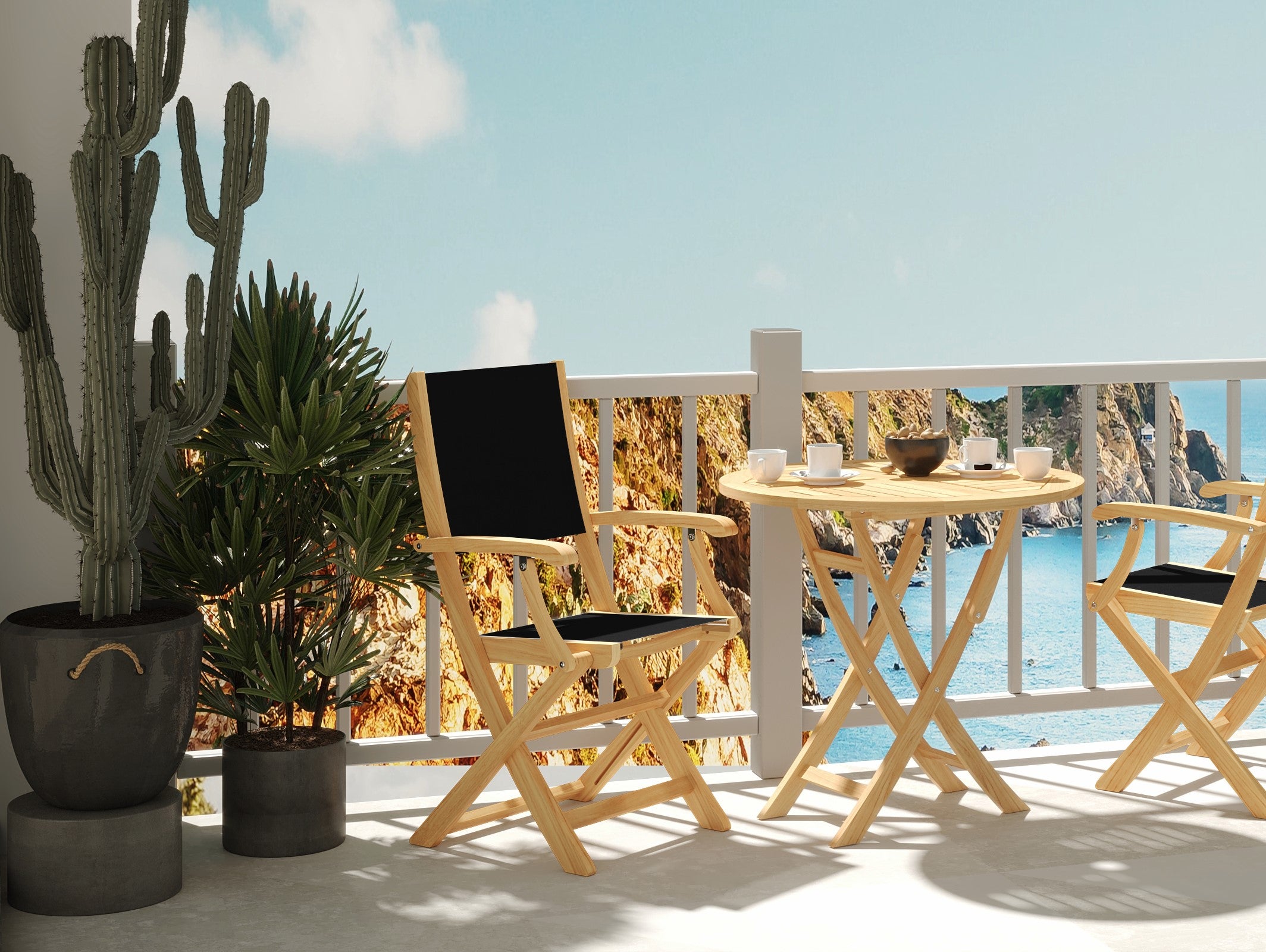 Lucas Teak Outdoor Dining Folding Armchair - Waterproof Blue Patio Chair for Garden, Poolside, Deck & Backyard Relaxation