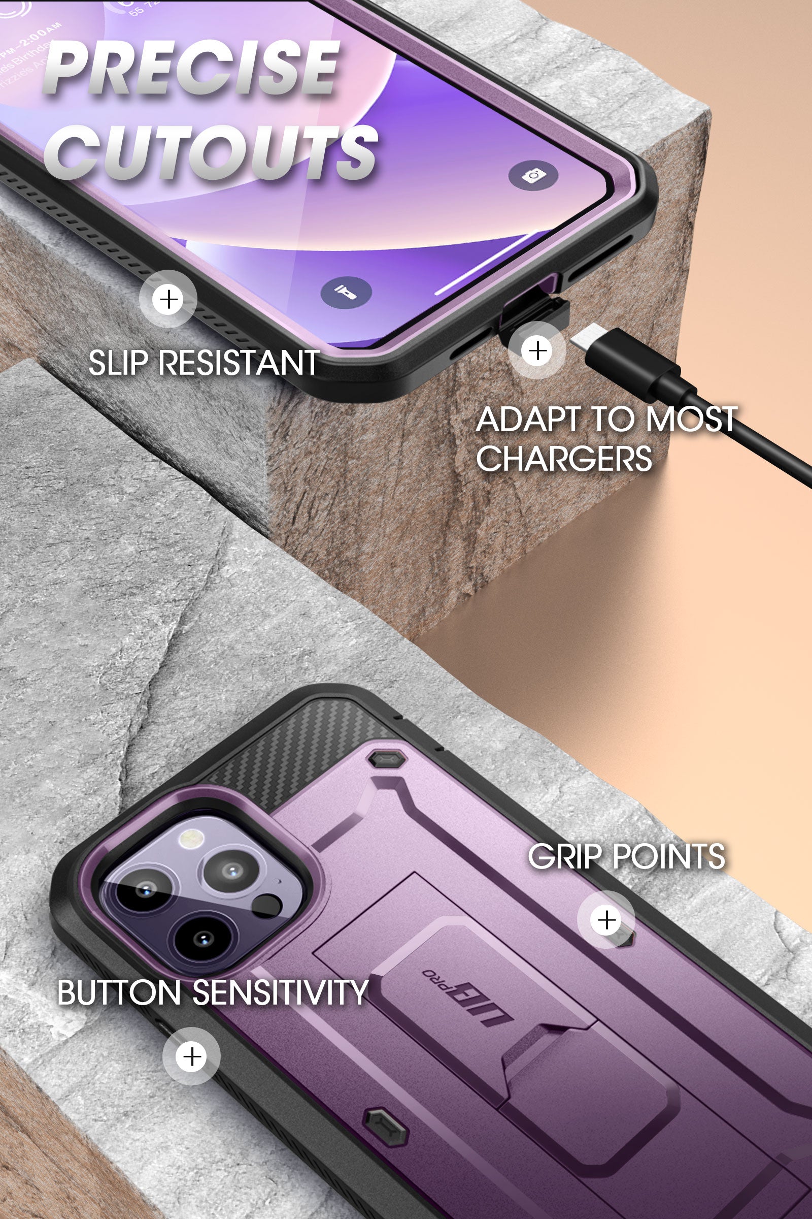 iPhone 14 Pro 6.1 Inch Unicorn Beetle Pro Rugged Case - Shockproof & Drop Protection, Deep Purple | Perfect for Outdoor Adventures, Construction Work & Extreme Sports