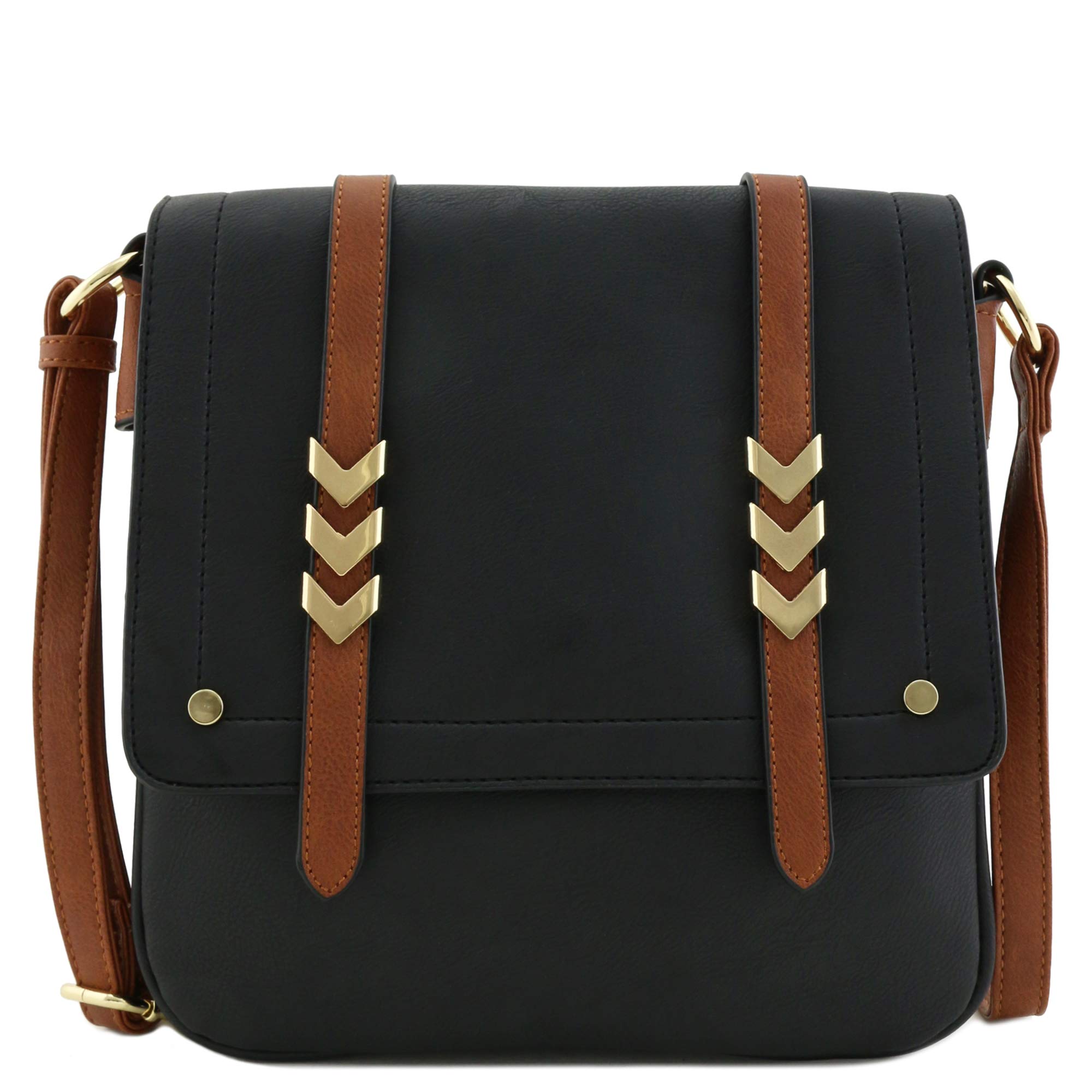 ALYSSA Double Compartment Large Flapover Crossbody Bag with Colorblock Straps - Stylish Women's Shoulder Purse for Work, Travel & Everyday Use