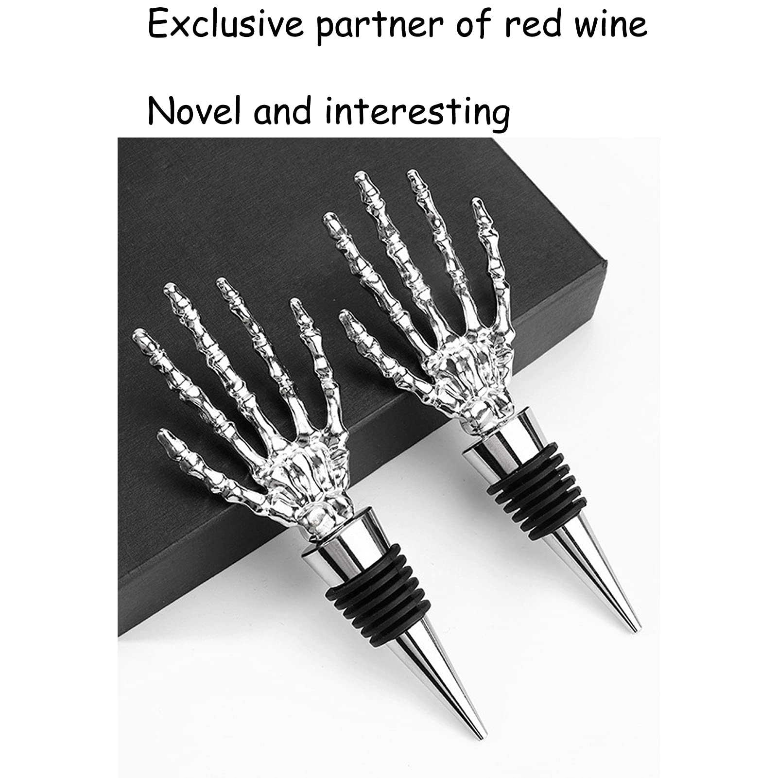 2 Pack Ghost Hand Wine Bottle Stoppers - Reusable & Leak Proof Silicone Wine Cork Sealers for Wine Lovers - Halloween Party Decor, Wine Accessories & Bar Essentials (Silver)