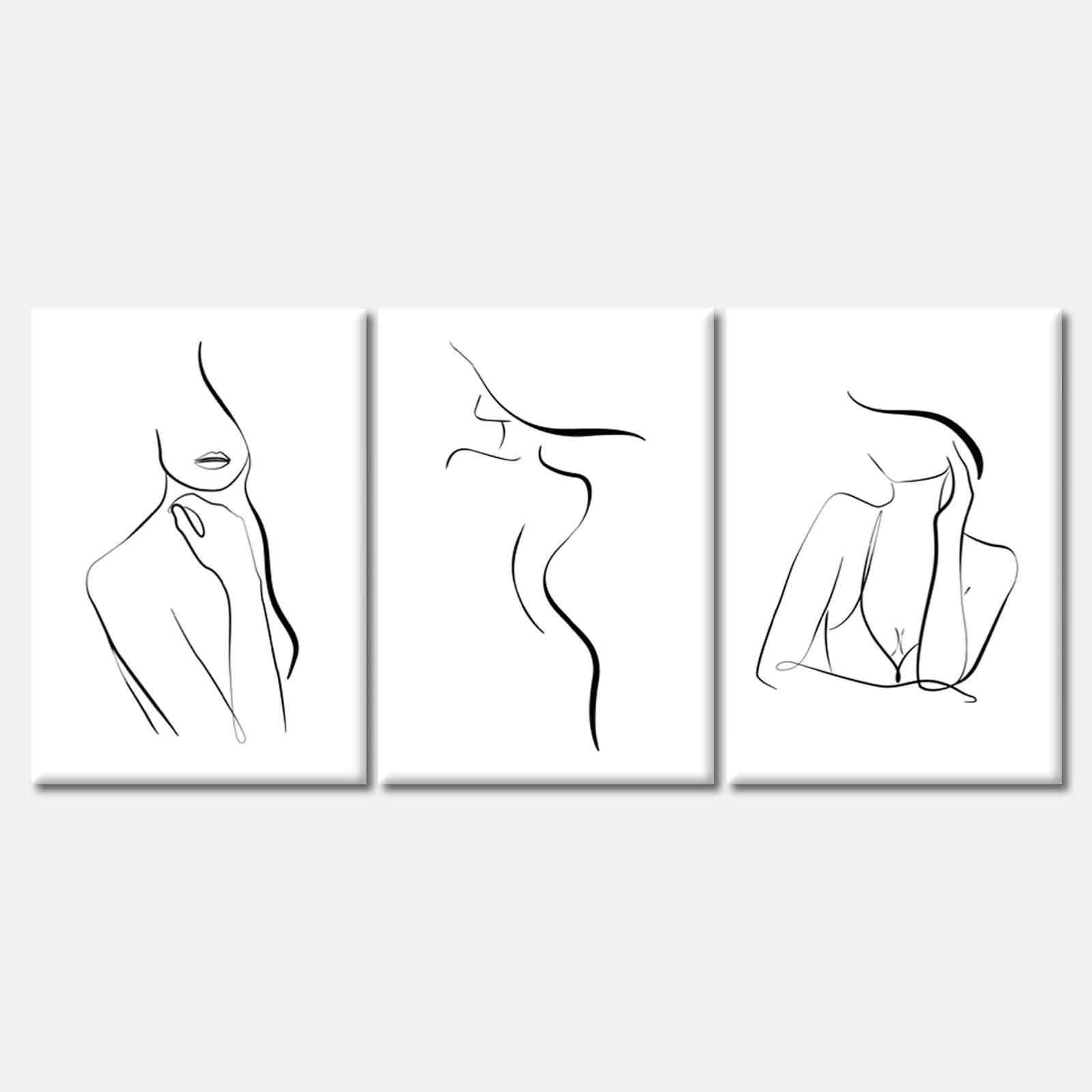3-Piece Girl with Hat Line Art Canvas Prints - High Quality Australian-Made Wall Decor - Ready to Hang for Nursery, Bedroom or Living Room