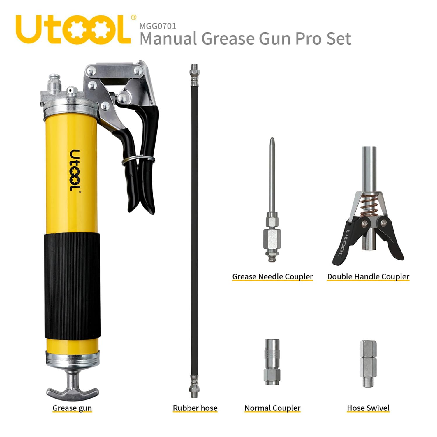 UTOOL 8000 PSI Heavy Duty Pistol Grip Grease Gun Kit - 14 oz Capacity with 20