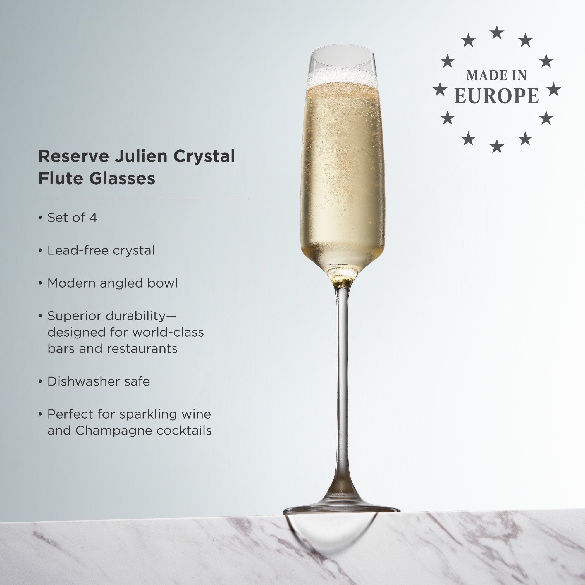 Premium Julien Crystal Flute Glasses Set of 4 - Elegant Champagne Flutes for Weddings, Parties & Special Occasions