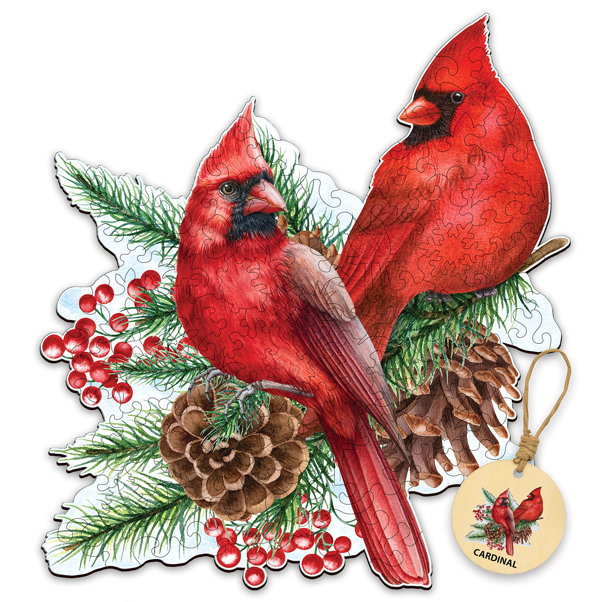 DEPLEE 700-900 Piece Wooden Jigsaw Puzzle for Adults - Cardinal with Christmas Tree, Unique Animal Shape, Creative Challenge Gift for Family & Friends (32.8x30.3 Inch Large Size) | Perfect for Holiday Decor, Relaxation & Brain Teaser Activities