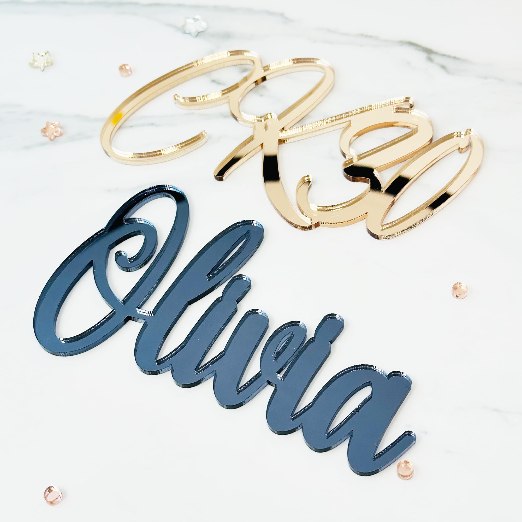 Custom Acrylic Cake Name Sign - Personalized Cake Name Plaque for Birthday, Baby Shower & Wedding - Cake Letters & Decoration for Party Dessert Table Display