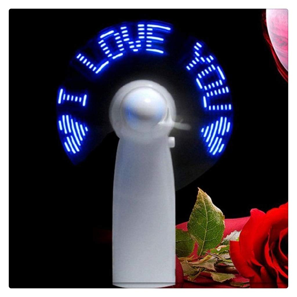 HSJWOSA Mini LED Colorful Light Handheld Cooling Fan - Portable Battery Operated Fan with Strap, Flashing LED Lights - Perfect for Students, Outdoor Events, Parties & Summer Travel (Blue)
