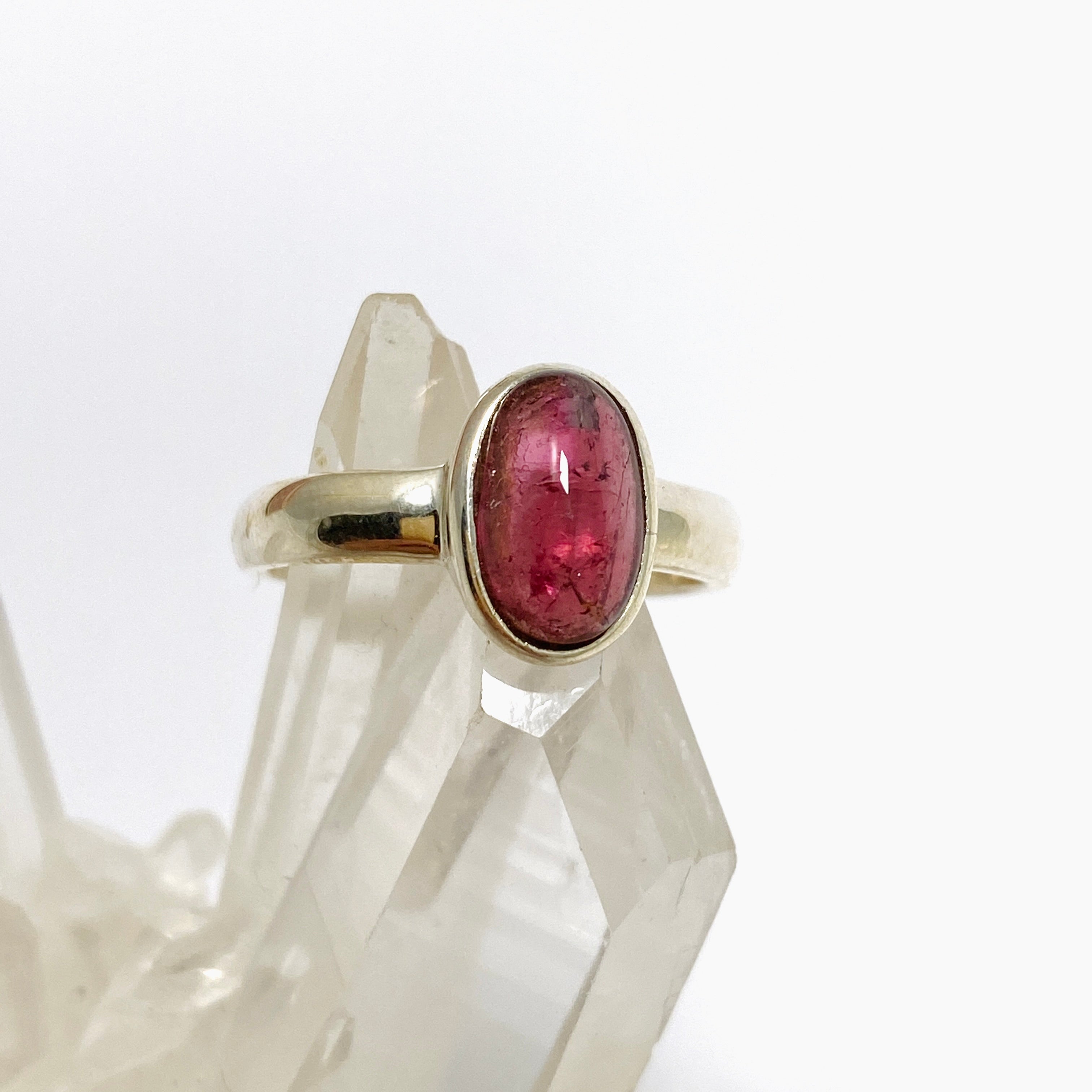 Pink Tourmaline Oval Cabochon Ring - Size 7.5 - PRGJ733 - Elegant Jewelry for Women, Perfect for Weddings, Anniversaries & Special Occasions