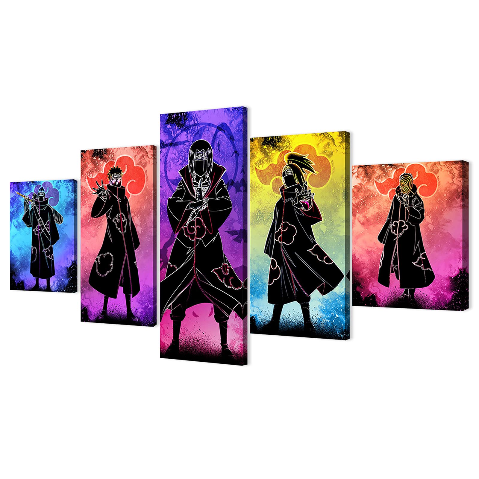 5 Piece Anime Akatsuki Pain Poster Set - Framed Canvas Wall Art Print (60x32 Inch) - Japanese Manga Decor for Living Room, Bedroom & Game Room - Perfect Gift for Anime Fans & Boys (With Frame, ANIME-06)