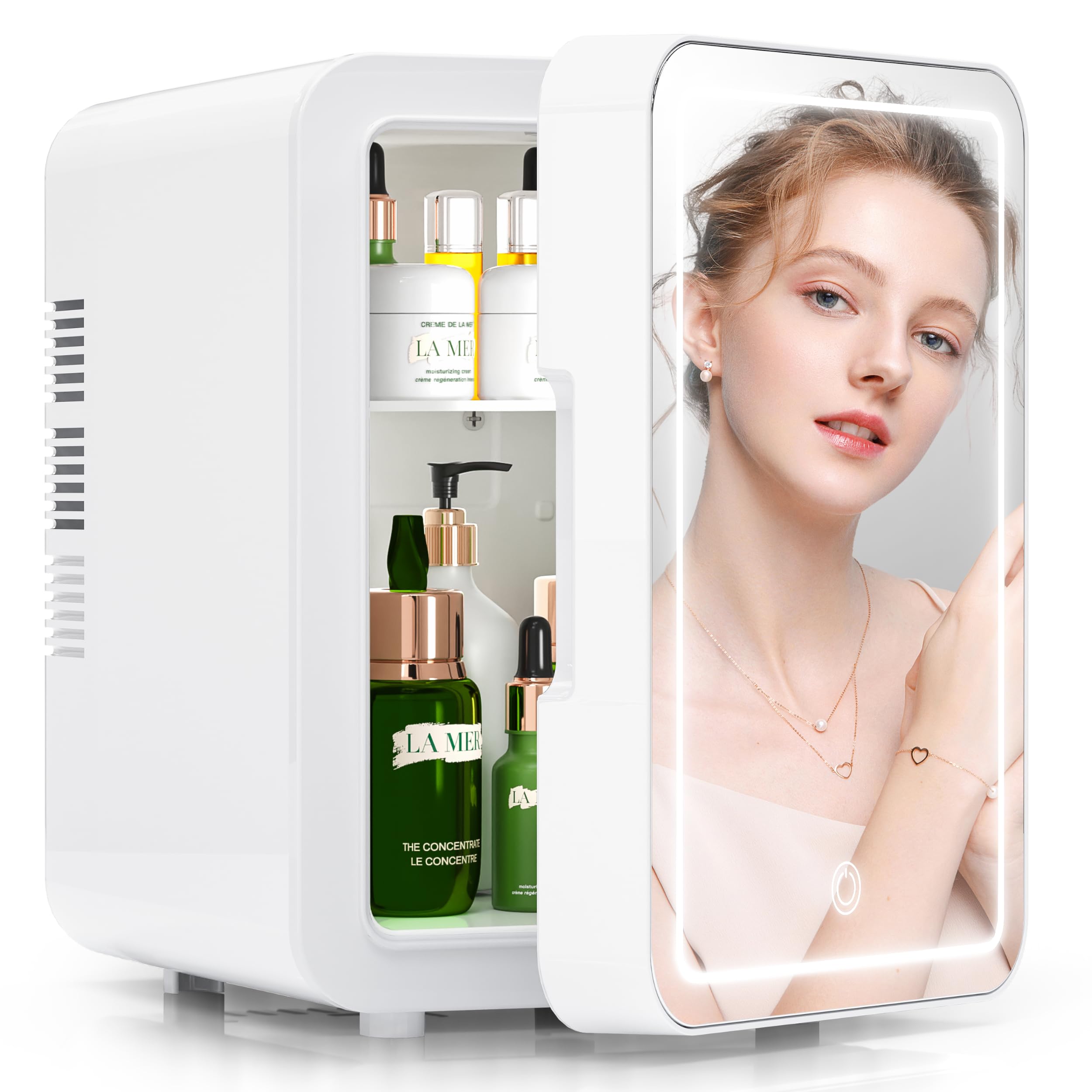 BOGDA 4L Mini Skincare Fridge with LED Light Mirror - Portable Cosmetic Cooler & Warmer for Makeup, Skincare, Food - Perfect for Bedroom, Office, Car (White) | Keep Beauty Products Fresh & Drinks Chilled Anywhere