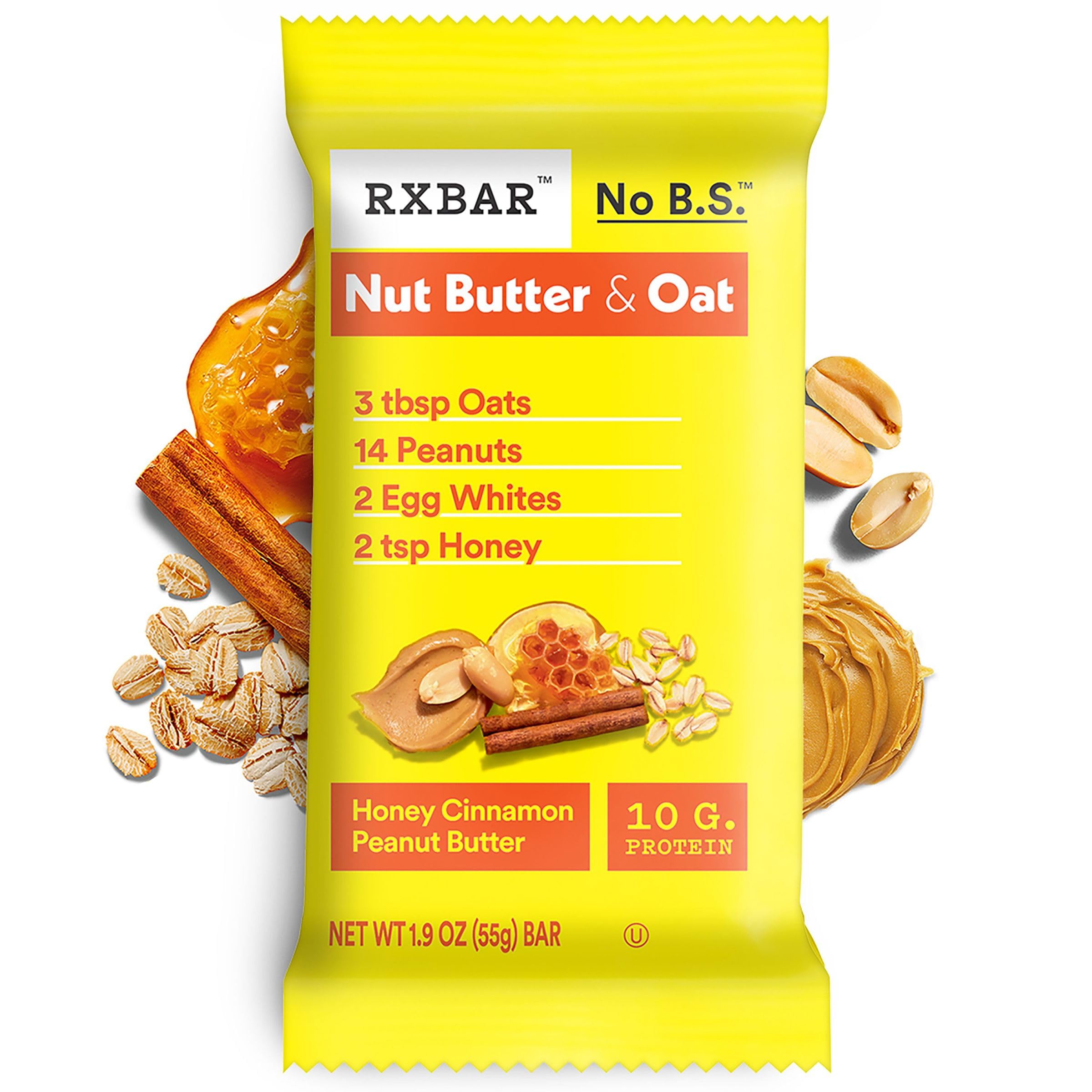 RXBAR Nut Butter and Oat Protein Bars - Honey Cinnamon Peanut Butter Flavor, 9.7oz Box (5 Bars) | High Protein Snacks for Workouts, Hiking & On-the-Go Energy