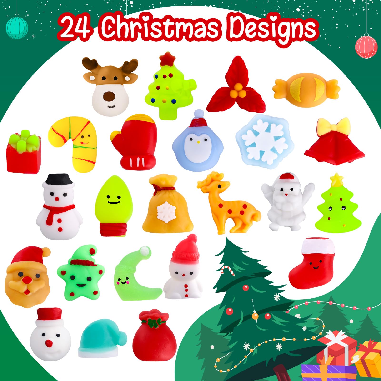 24Pcs Christmas Squishy Toys Bulk - Stocking Stuffers for Kids Party Favors | Holiday Gift Fillers