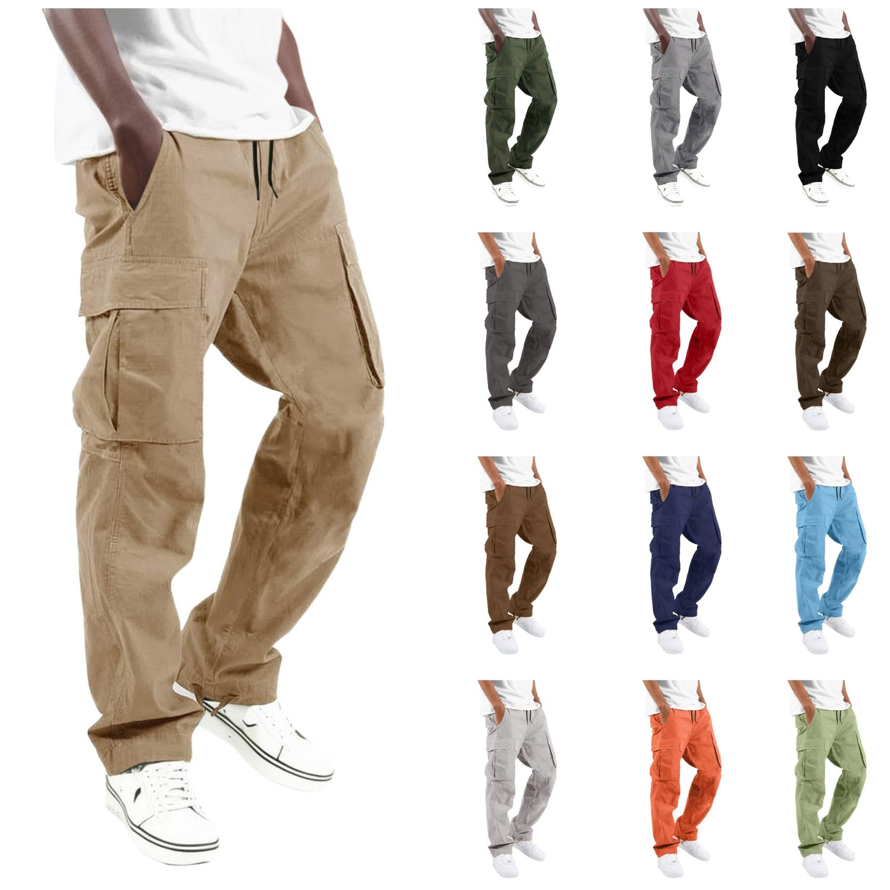 **Men's Cargo Pants - Work & Casual Baggy Joggers, Cotton Loose Straight Sweatpants for Outdoor, Hiking & Everyday Wear**
