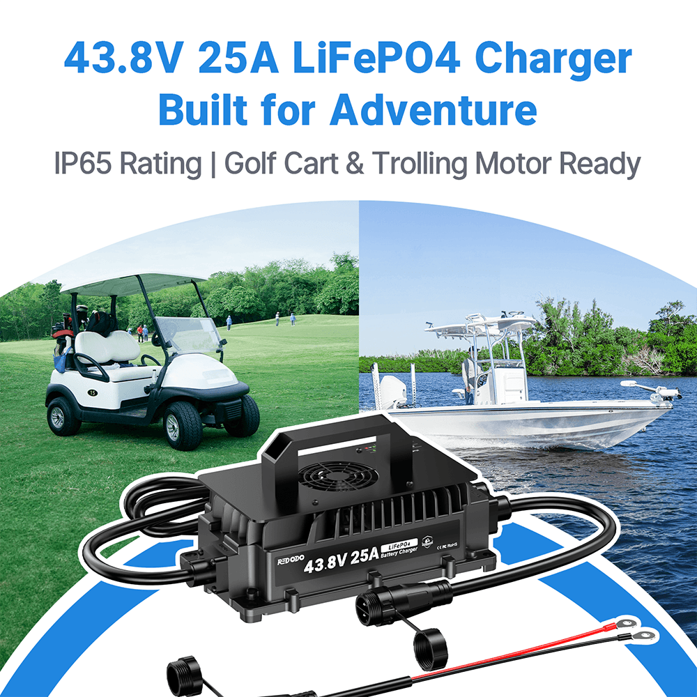 Redodo 43.8V 25A LiFePO4 Battery Charger for 36V(38.4V) Lithium Batteries - Fast Charging for Golf Carts, Solar Systems, and Marine Applications