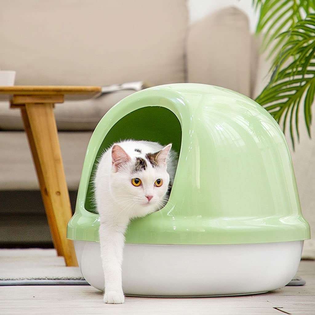 Classic Semi-Enclosed Cat Litter Box - Easy to Clean Kitten Toilet with Separate Design | Durable Cat Bedpan Supplies for Indoor Cats (Color A) | Perfect for Small Spaces & Multi-Cat Homes