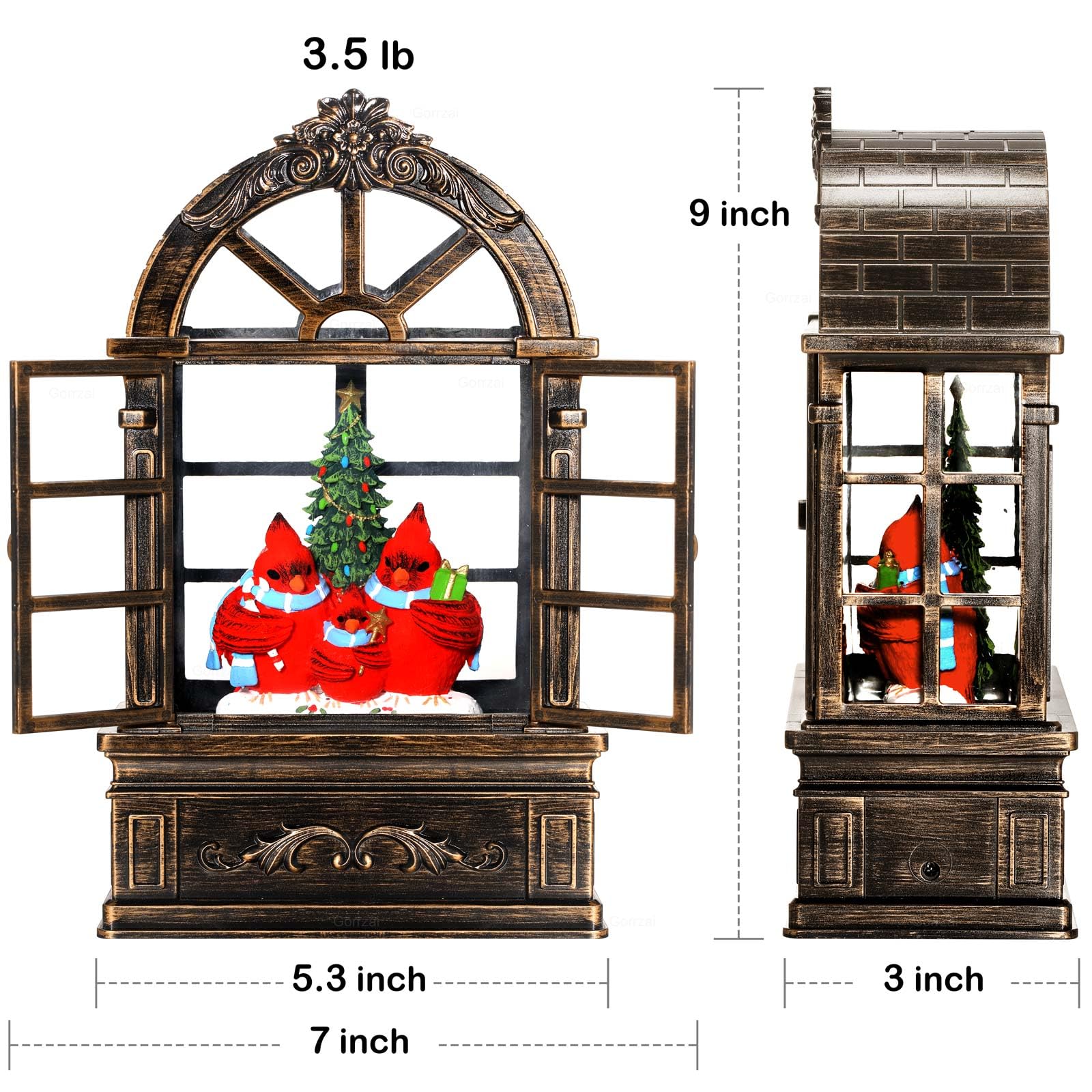 Cardinal Snow Globe with Arched Window - Christmas Decor with Timer & Music, USB/Battery Powered for Tree & Home - Perfect for Holiday Gifts & Family Decorations (Use for Mantel, Tabletop, or Office Display)