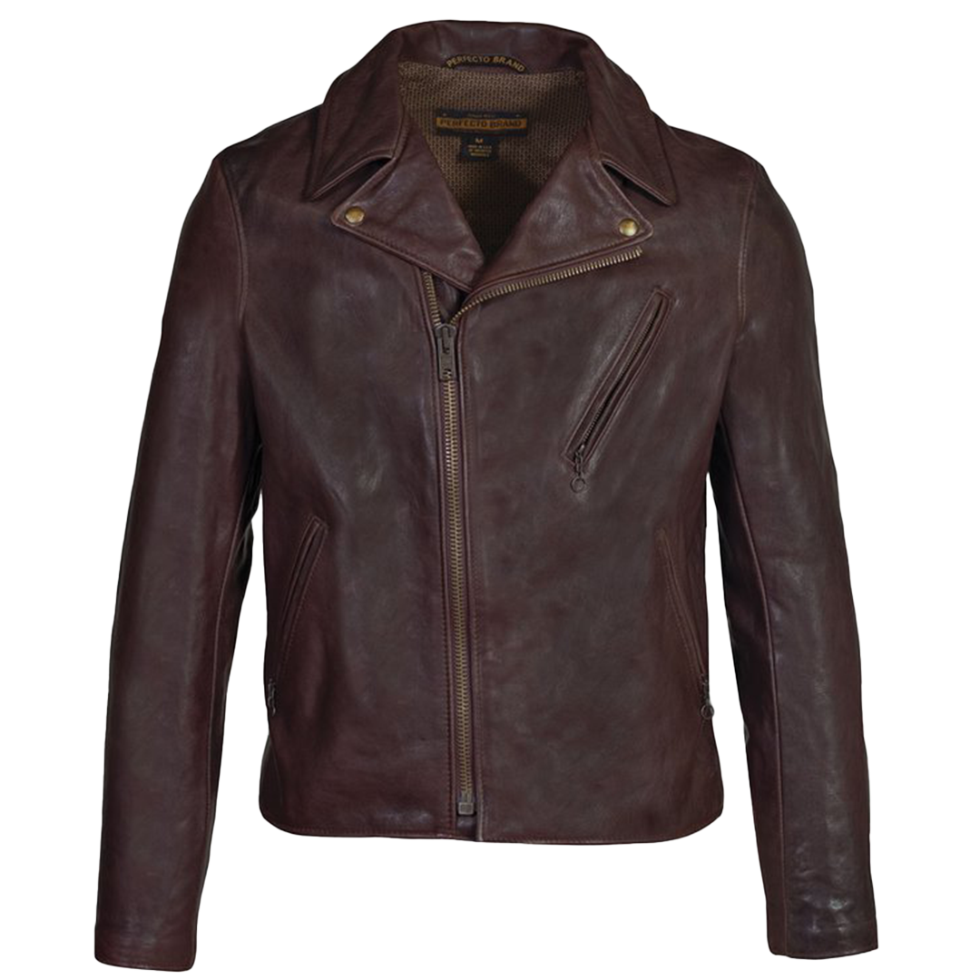 Schott NYC P213 Brown Lambskin Perfecto® Leather Jacket for Men - Vintage Biker Style Motorcycle Jacket for Riding & Casual Wear