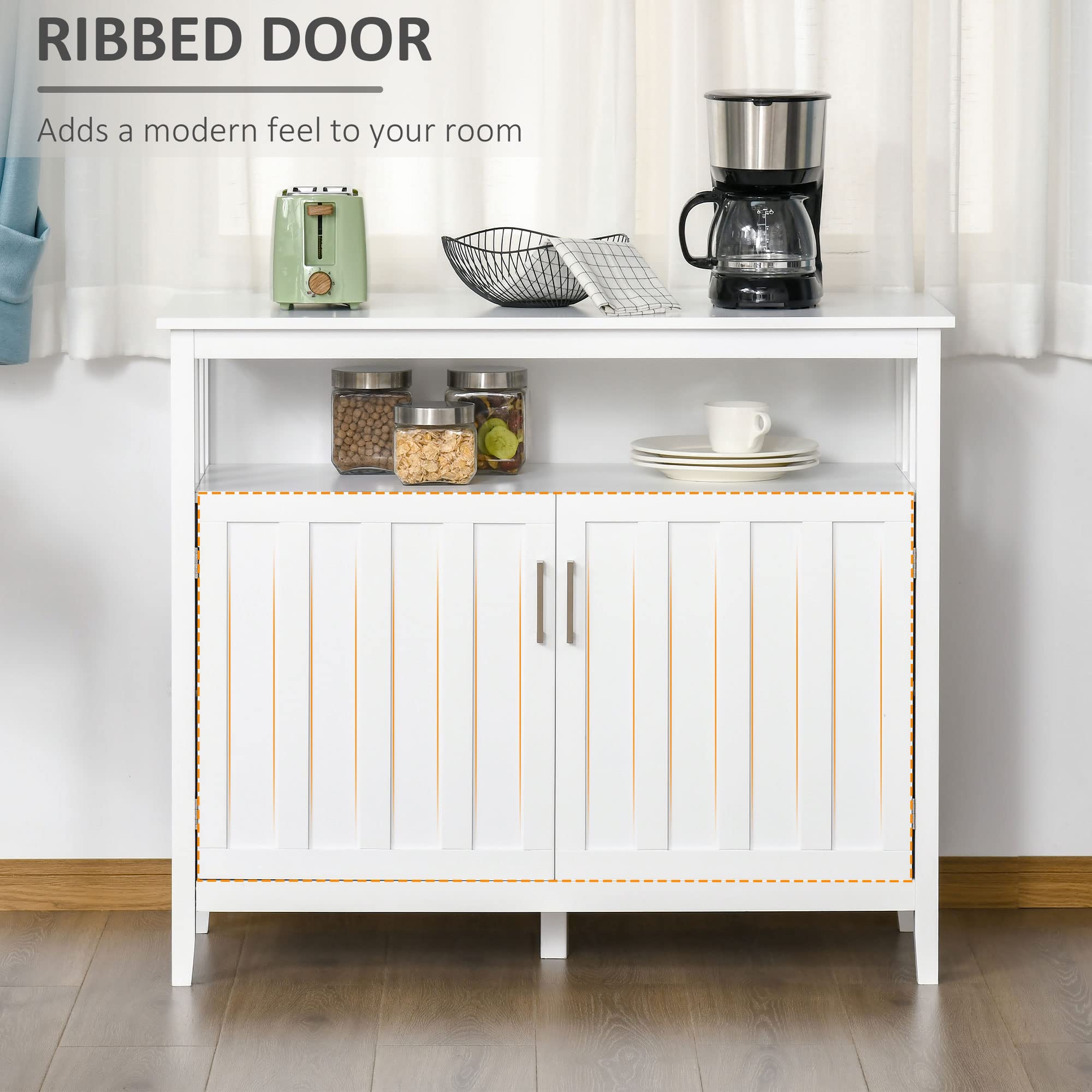 HOMCOM White Sideboard Buffet Cabinet - 2 Door Kitchen Storage Cabinet with Adjustable Shelves for Entryway, Living Room, Dining Room | Perfect for Coffee Bar, Home Organization & Small Space Decor