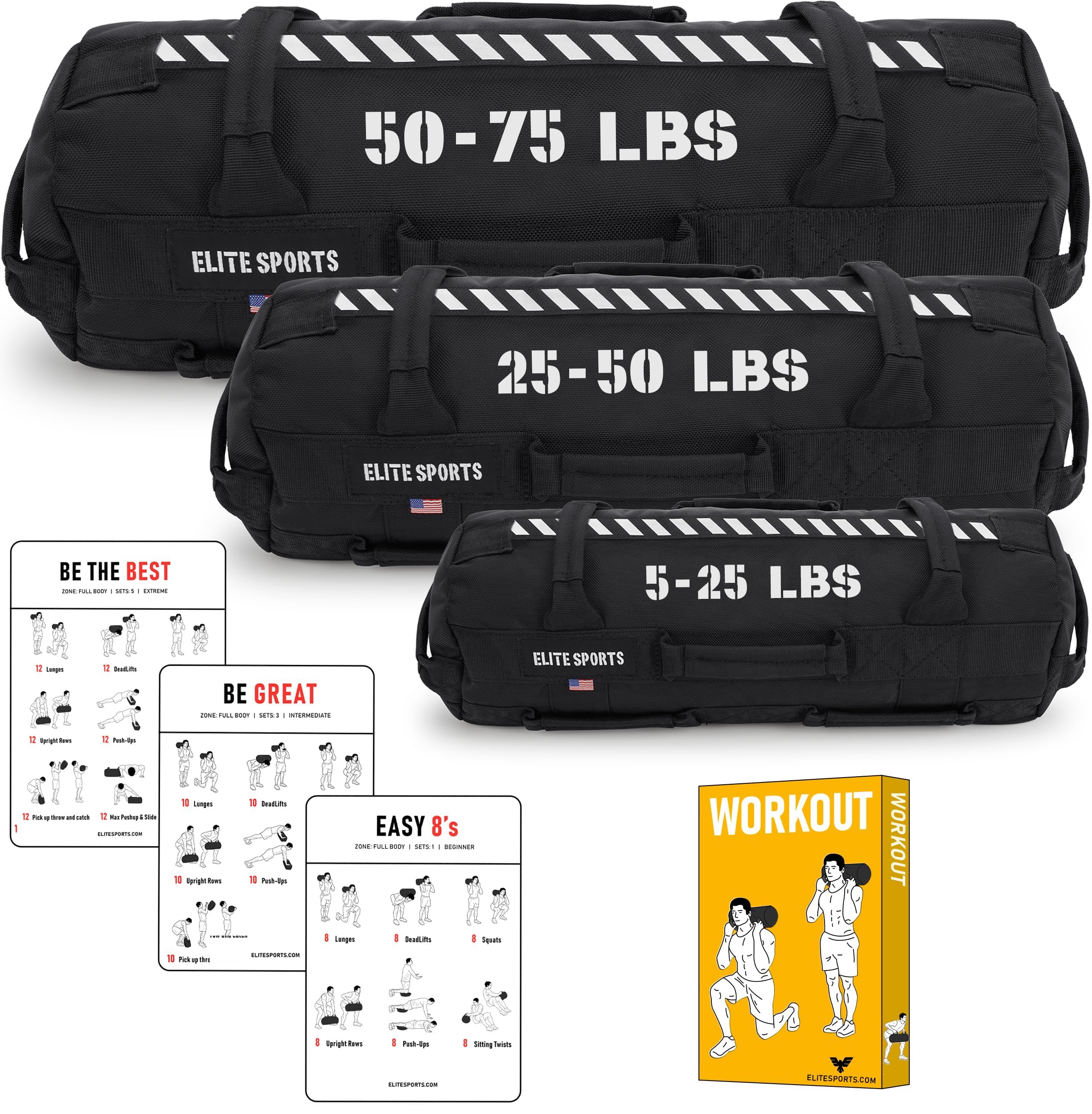 Elite Sports Workout Sandbag for Strength Training & Core Fitness - Adjustable Weight with Strategic Handle Placement (Unfilled) - Perfect for Home Gym, CrossFit, and Functional Training
