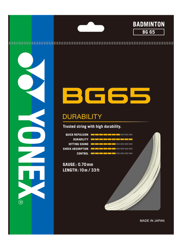 Yonex BG65 Badminton String - High-Performance Racket String for Durability & Control | Perfect for Competitive Play & Training