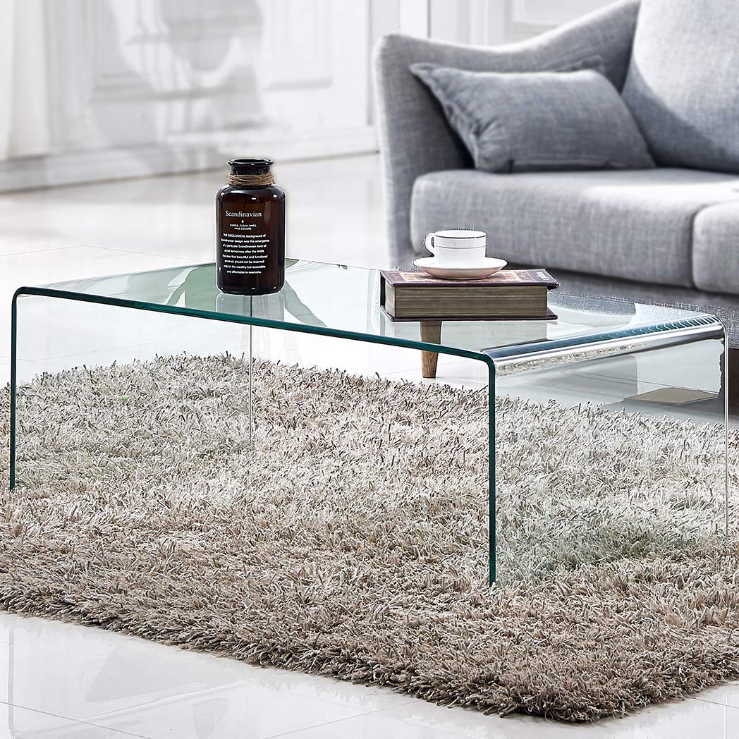 Modern Clear Glass Coffee Table for Living Room & Outdoor - FENGHUA GLASS HOME - Stylish Center Table for Home Decor, Patio Furniture, and Lounge Areas (Clear Tempered Glass)