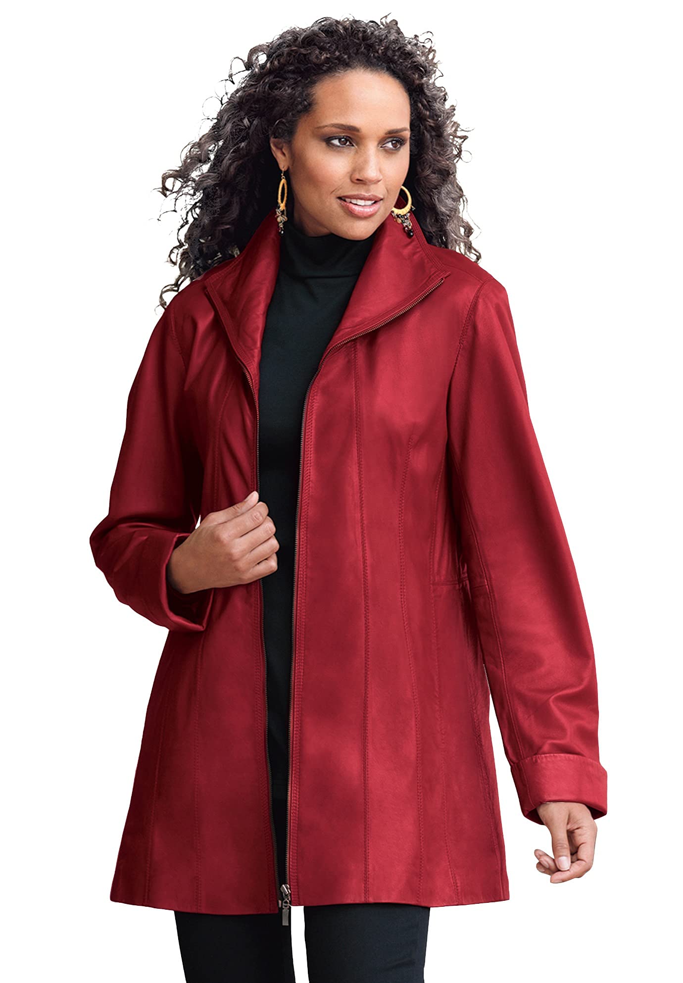 Roaman's Women's Plus Size A-Line Leather Jacket - Stylish Faux Leather Moto Jacket for Curvy Women | Perfect for Casual Outings, Date Nights & Fall Fashion