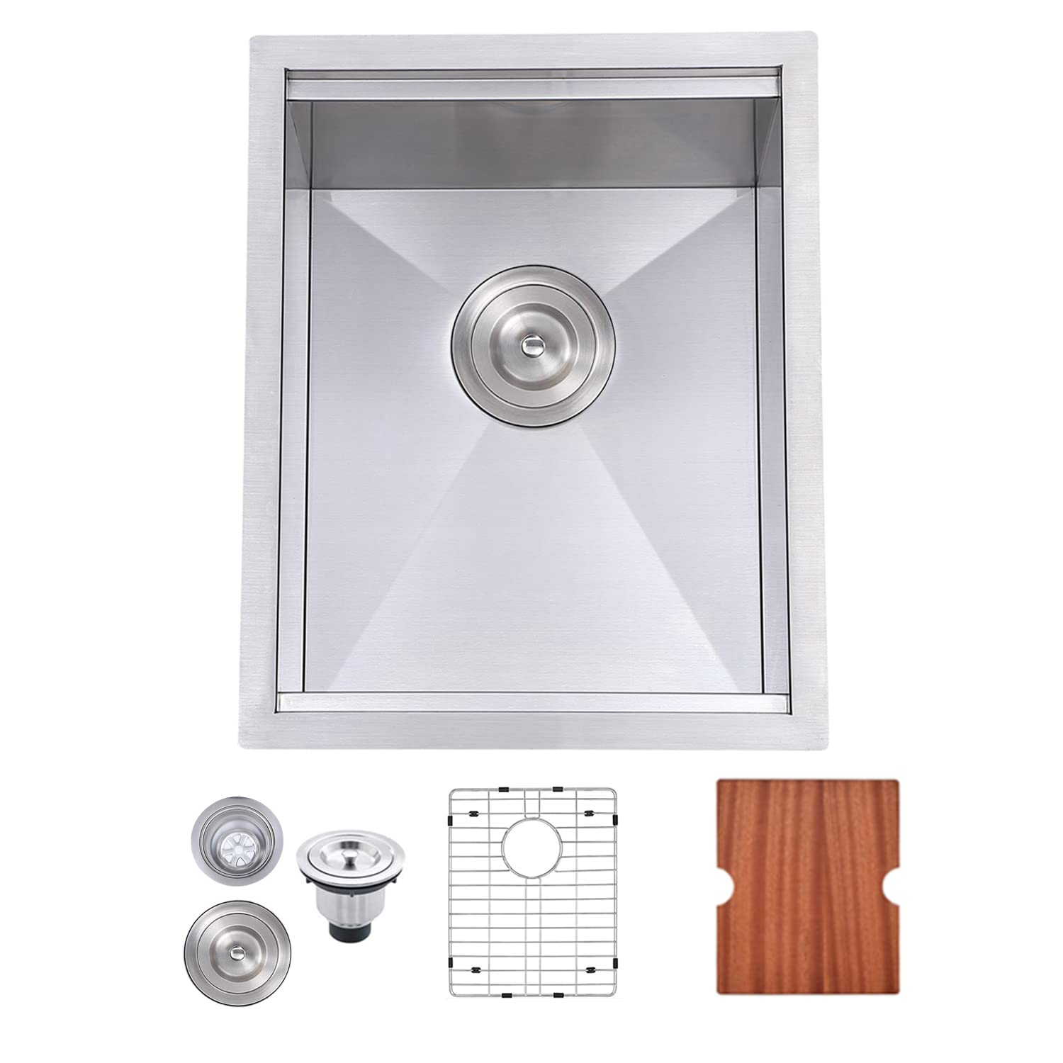 SHACO 15x19 Inch Undermount Bar Sink - Stainless Steel Single Bowl RV Kitchen Wet Prep Sink with Cutting Board, Brushed Nickel Finish - Perfect for Small Kitchens, Bars, and RV Camping Use
