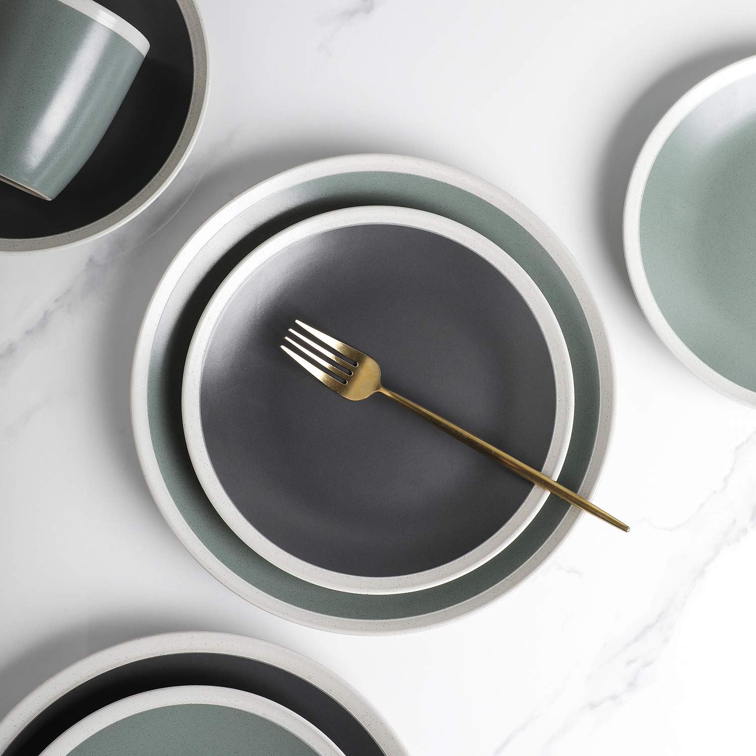 Stone Lain Serenity Stoneware Dish Set - 4 Elegant Salad Plates in Dark Gray & Cream | Perfect for Dinner Parties, Everyday Meals, and Stylish Table Settings