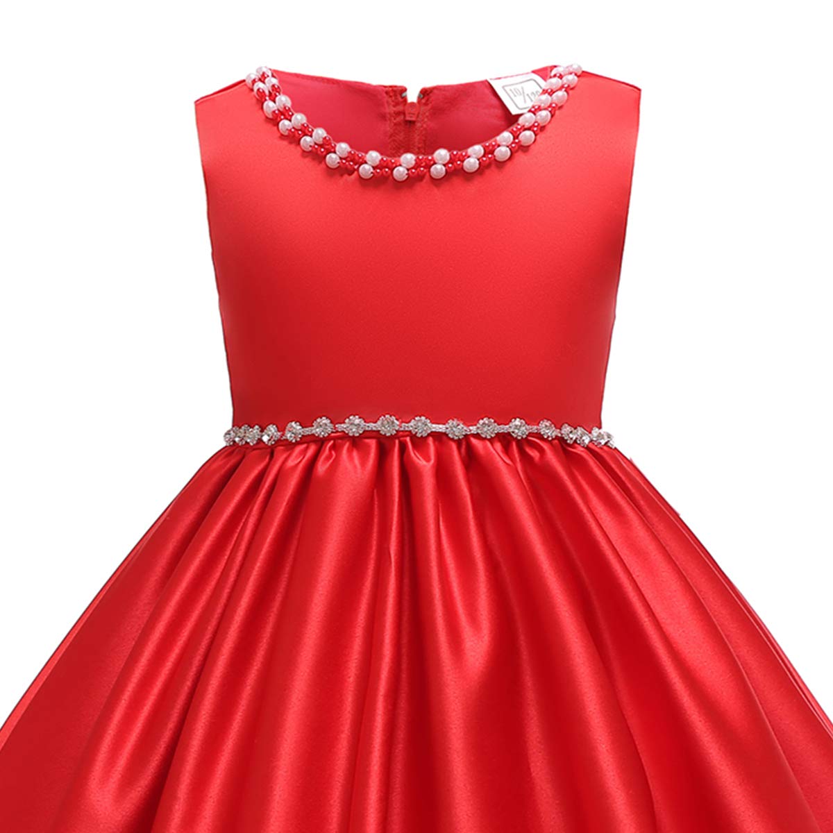 Christmas Little Big Girls Princess Satin Dress Toddler Rhinestone Swing Pageant Gown - Red Santa Claus Bridesmaid Party Dance Wedding Dress for 6-7 Years - Perfect for Holiday Photos, Pageants & Special Occasions