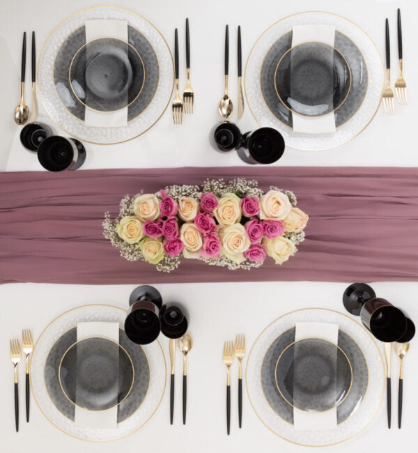 Transparent Black & Gold Plastic Party Bundle - Organic Hammered Disposable Tableware Set for Birthday, Wedding & Holiday Celebrations