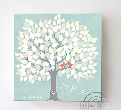 Personalized Wedding Tree Guest Book - Unique & Memorable Alternative for 100-150 Signatures - Aqua Canvas Wall Art Decor (30x30 inches) - Perfect Bridal Shower Gift for Wedding, Anniversary & Home Décor