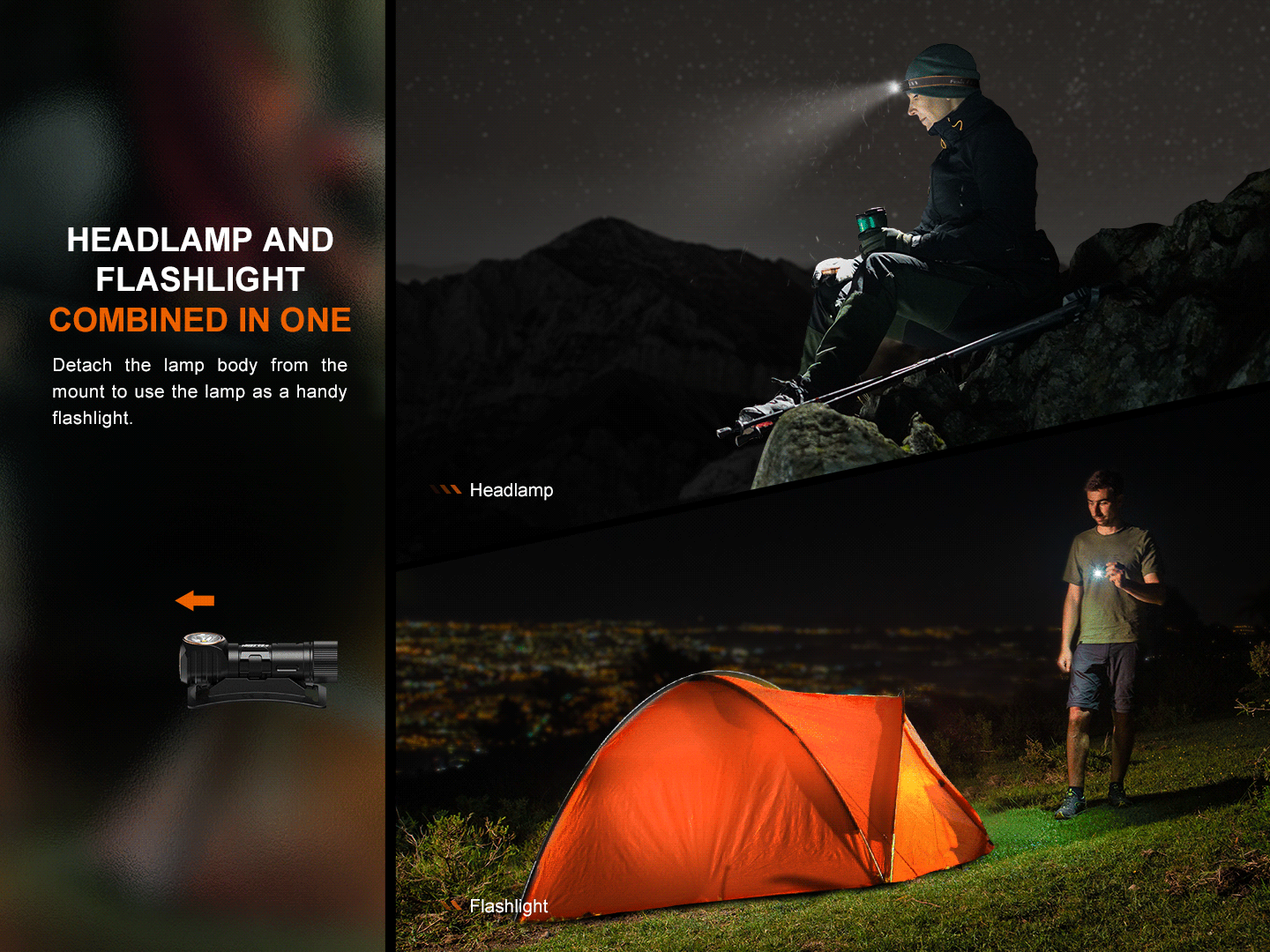 Fenix HM23 V2.0 Lightweight Detachable AA Headlamp - Rechargeable LED Headlight for Camping, Hiking & Outdoor Adventures