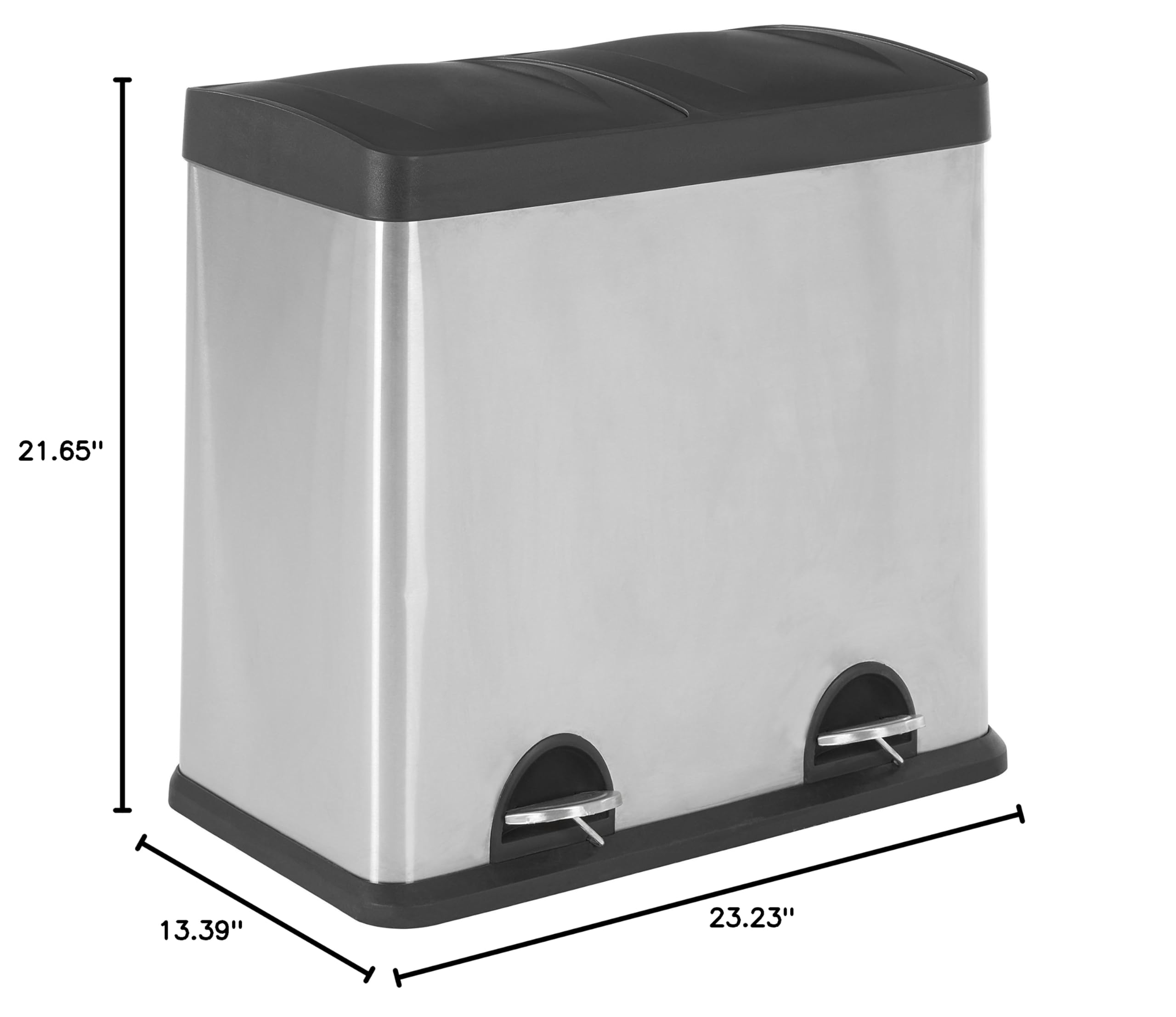Premium Stainless Steel 3-Compartment Kitchen Recycling Pedal Bin - 48L/12.7 Gallon, Silver | Eco-Friendly Waste Separation for Home, Office & Restaurant Use