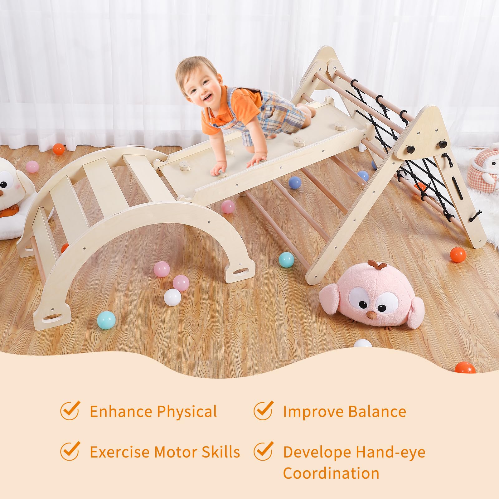 3-in-1 Wooden Climbing Gym Set for Toddlers 18M+ | Foldable Triangle Climber with Slide & Ramp | Indoor Play Equipment for Boys & Girls | Perfect for Home Playrooms, Daycares & Preschools