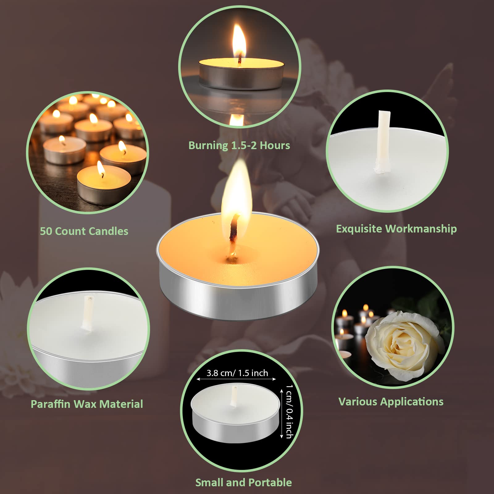 50-Pack Memorial White Unscented Tealight Candles with Condolence Cards & Organza Bags - Funeral Party Favors, Sympathy Gifts for Celebration of Life, Memorial Services & Home Decor
