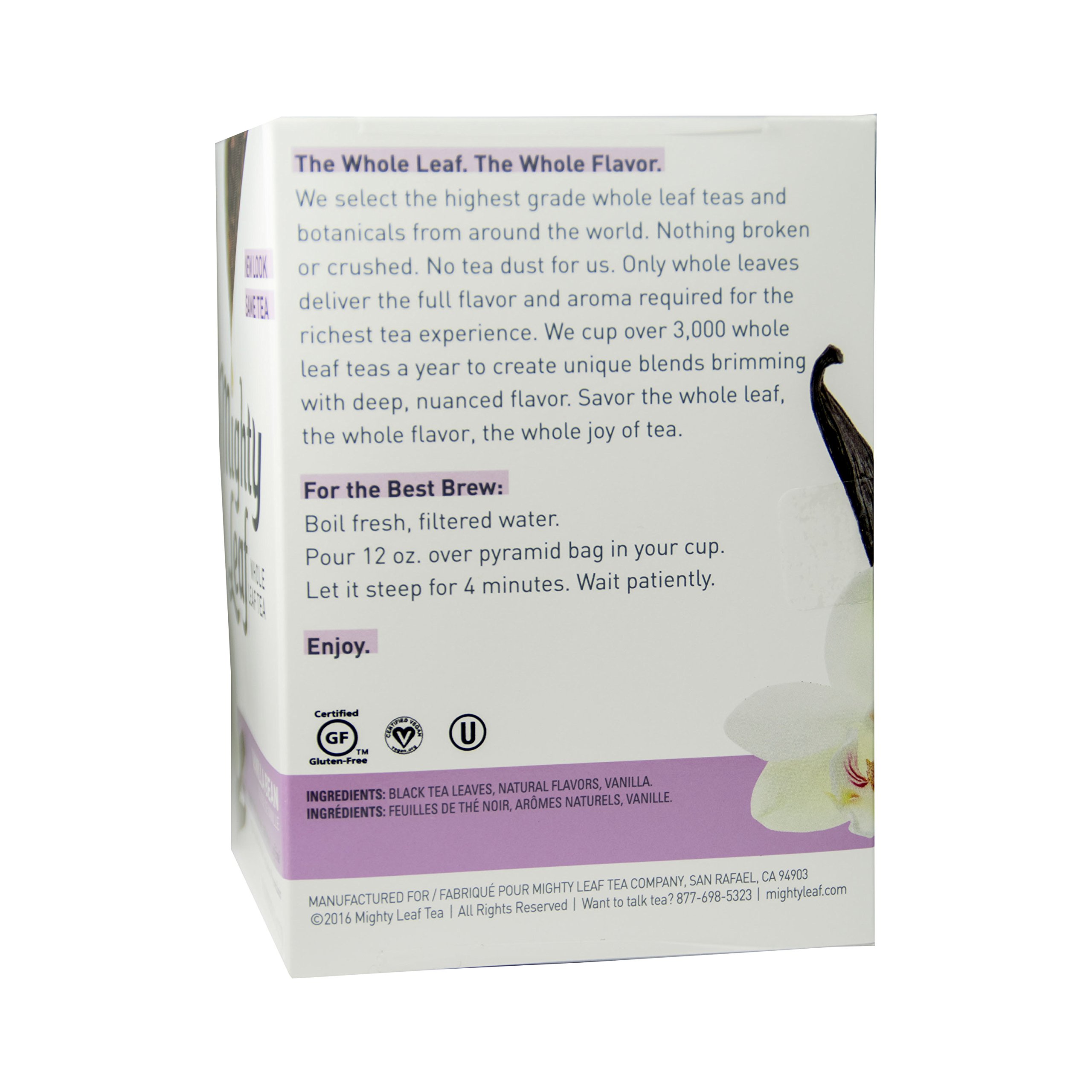 Premium Vanilla Bean Black Tea Bags - Mighty Leaf Whole Leaf Tea, 15 Pyramid Sachets, Caffeinated with Natural Flavors - Perfect for Hot Brewing or Iced Tea at Home, Office & Relaxation