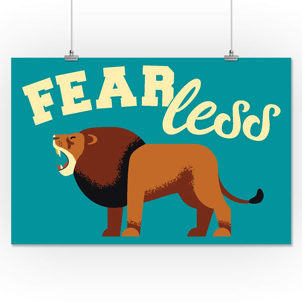 Lion Geometric Fearless 101934 - Premium Giclee Gallery Print 16x24 Inches - Wall Art Decor for Living Room, Office & Travel Themed Spaces