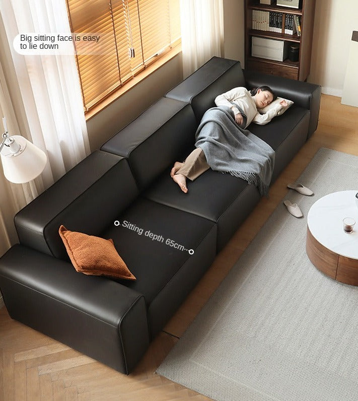 Organic Leather Art Sofa with Retractable Bed - Big Black Bull Electric Sofa Bed for Living Room, Guest Room & Small Space Comfort