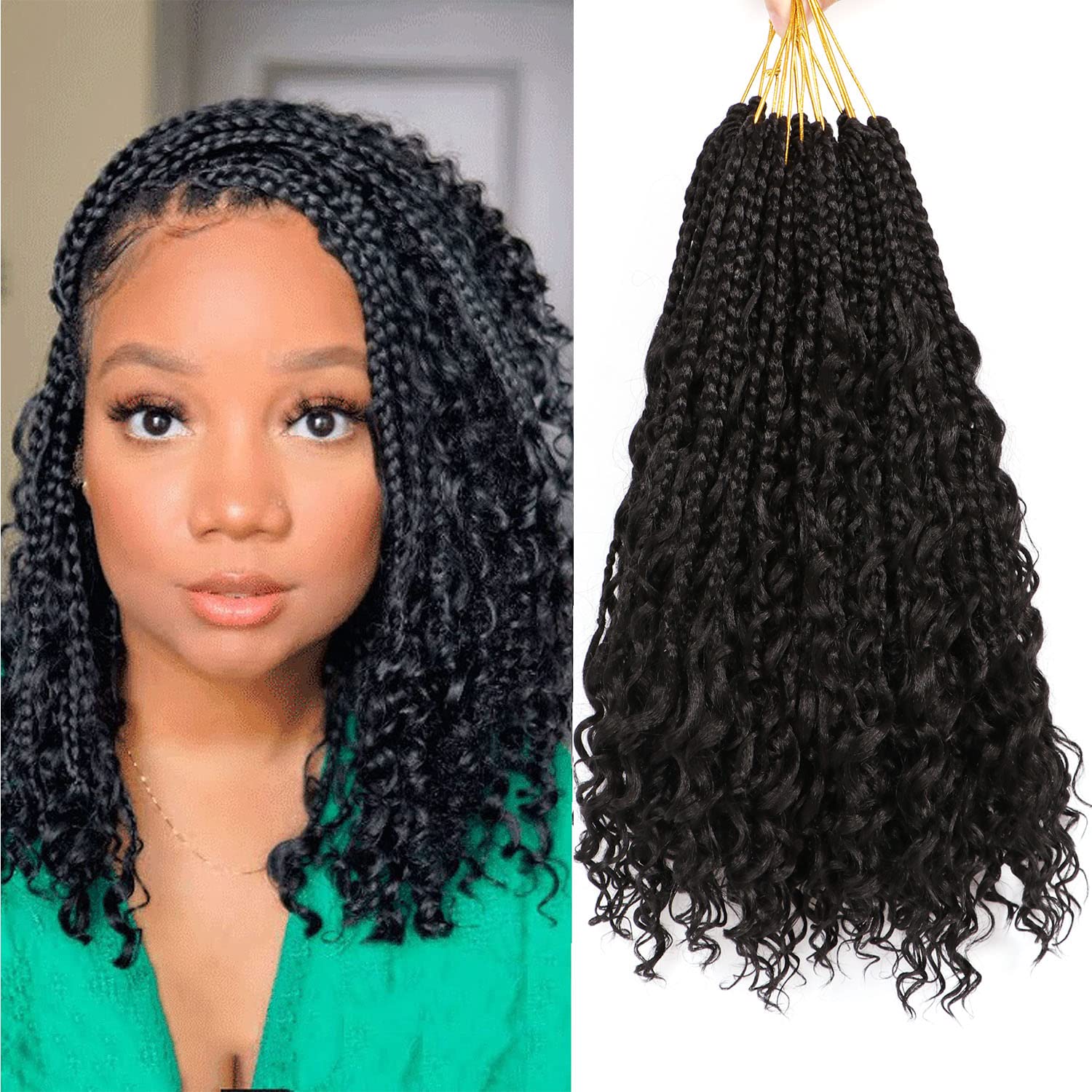 8 Packs Crochet Braids Hair Extensions - #1B Straight Goddess Box Braids for Black Women | Pre-Looped Synthetic Braiding Hair for Protective Styles & Everyday Wear