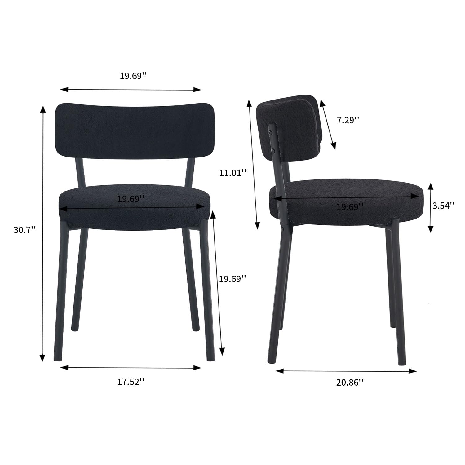 Modern Dining Chairs Set of 4 - Round Upholstered Boucle Sherpa Kitchen Chairs with Curved Backrest & Black Metal Legs | Mid-Century Style for Dining Room, Breakfast Nook & Small Space Decor