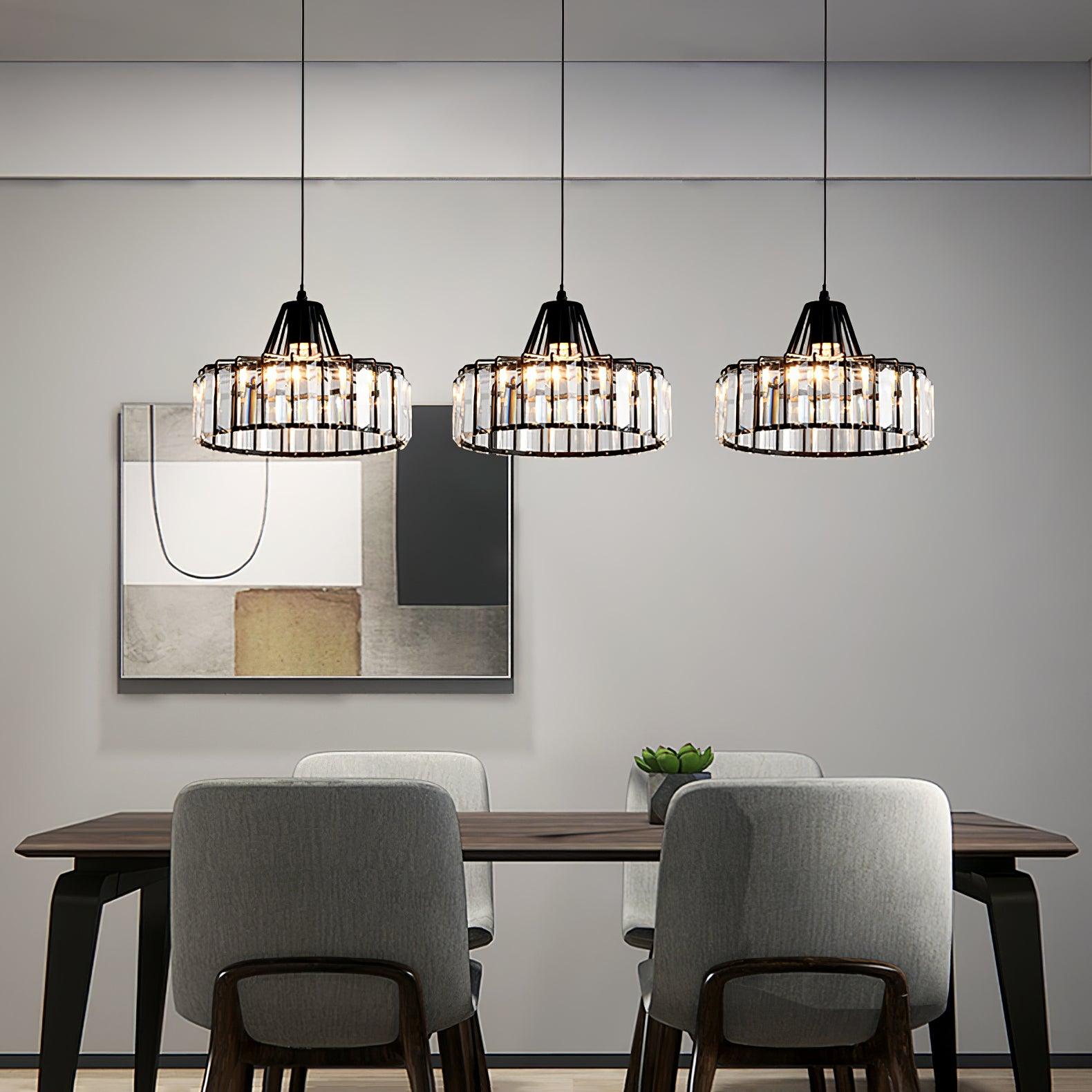 Crystal Drum Pendant Light - Modern Glass Ceiling Chandelier for Dining Room, Living Room & Bedroom Lighting Decor