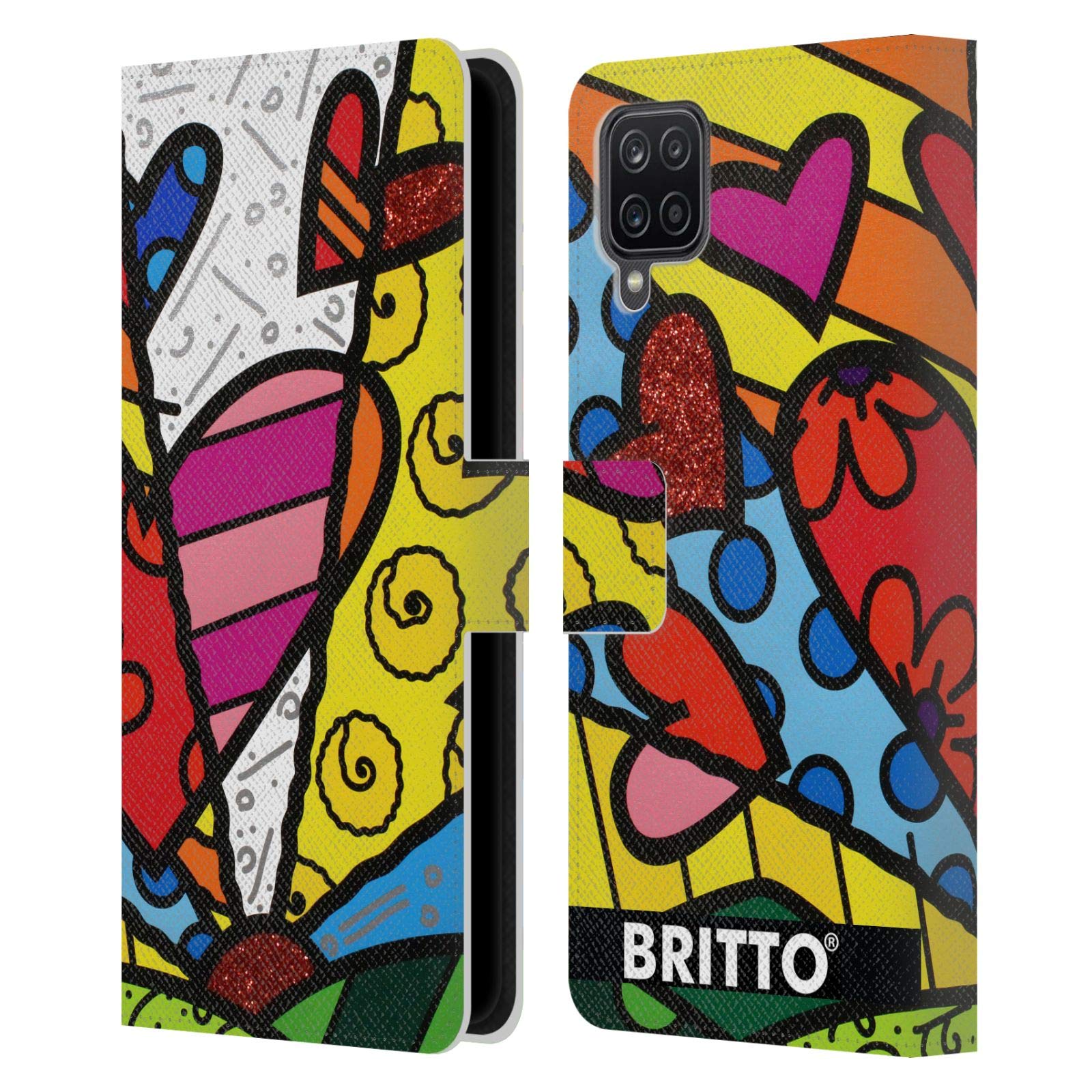Britto Heart Abstract Leather Wallet Case for Samsung Galaxy A12 (2020) | Officially Licensed by Head Case Designs | Perfect for Everyday Use, Travel, and Gift Giving