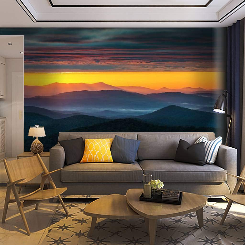 Self-Adhesive Removable Blue Ridge Parkway Sunrise Wall Mural - Peel & Stick Wallpaper for Living Room, Bedroom & Office Decor - Asheville NC Landscape Wall Decal - Easy DIY Home Craft Sticker