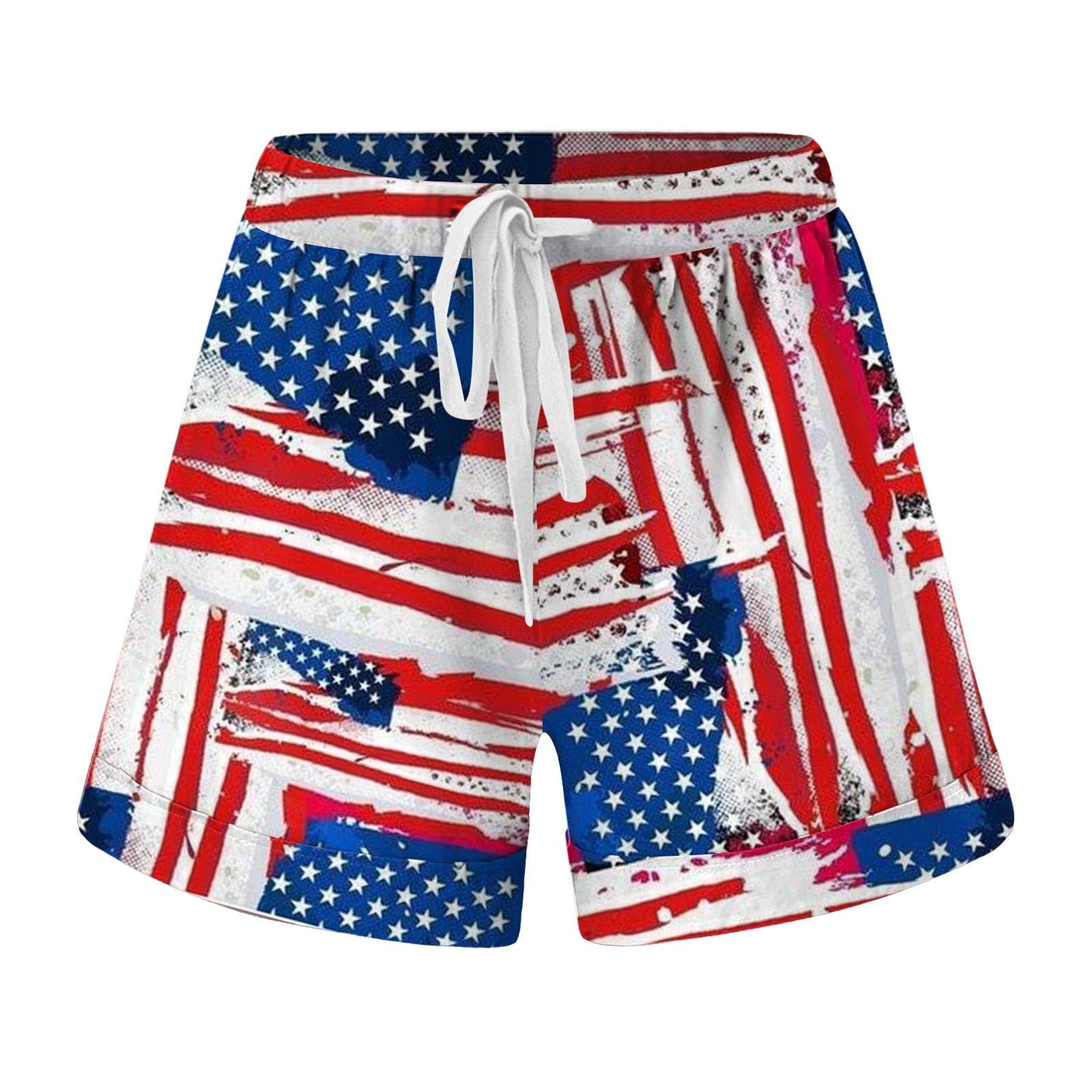 AMDBEL Women's Patriotic Shorts - Plus Size, Lace Up, Lightweight for Independence Day & Casual Wear