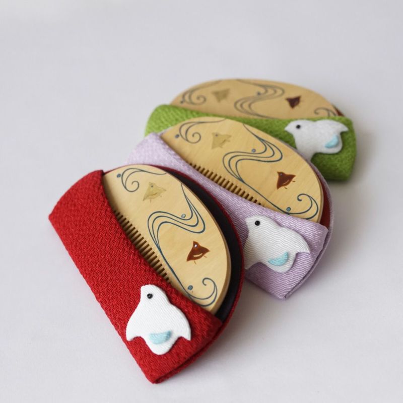 Handmade Japanese Maki-e Urushi Lacquer Tsuge Boxwood Hair Comb with Chirimen Crepe Fabric Case - Traditional Kyoto Craftsmanship | Perfect for Wedding, Tea Ceremony & Kimono Styling