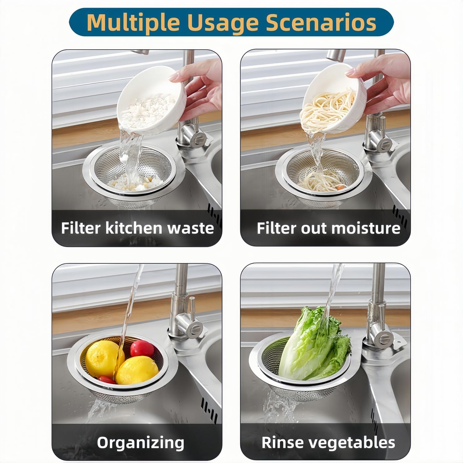 Stainless Steel Sink Strainer Basket - 3 Pcs for Kitchen & Vegetable Drain